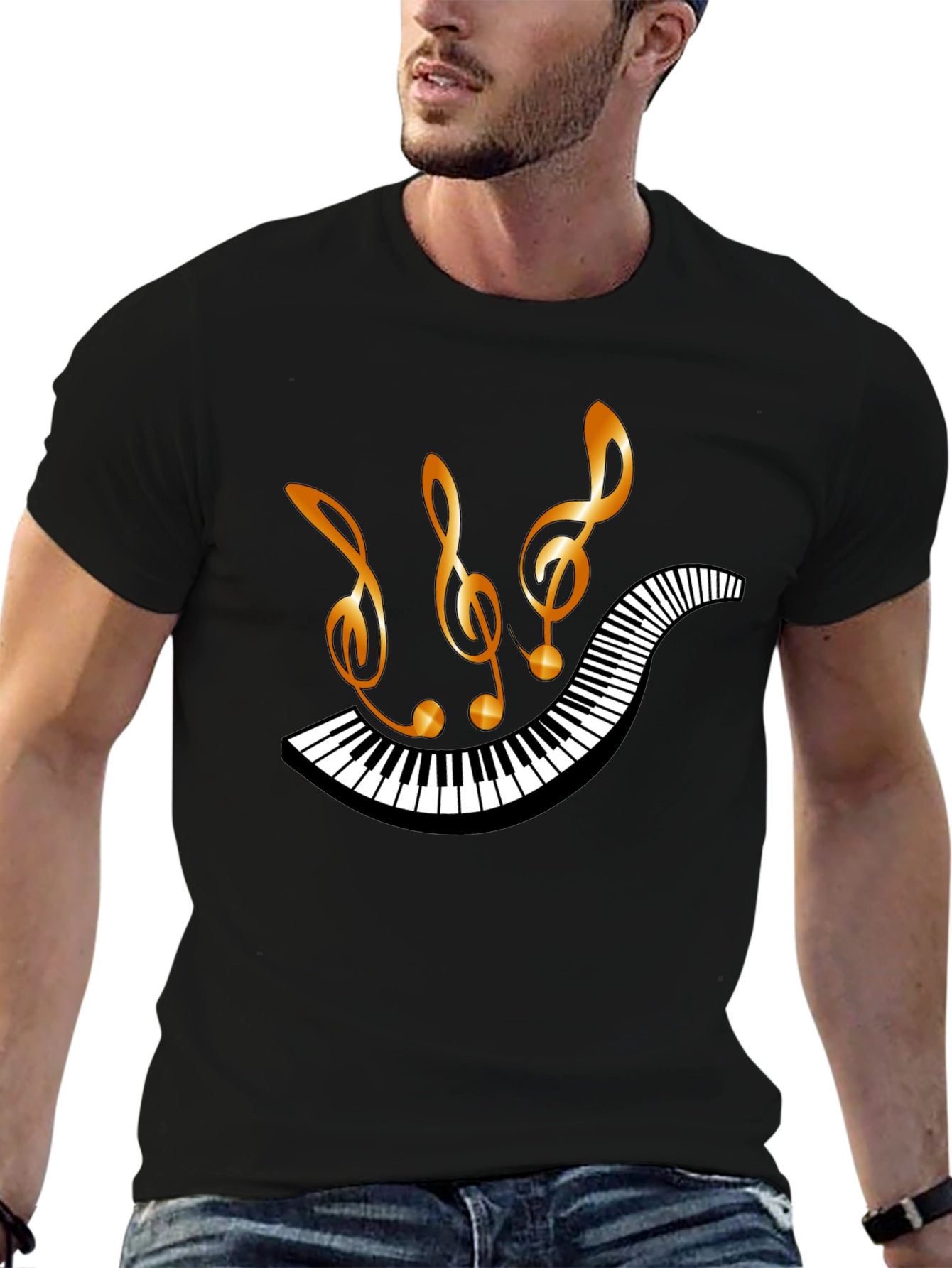 Musical Notes & Piano Keys Graphic T-Shirt