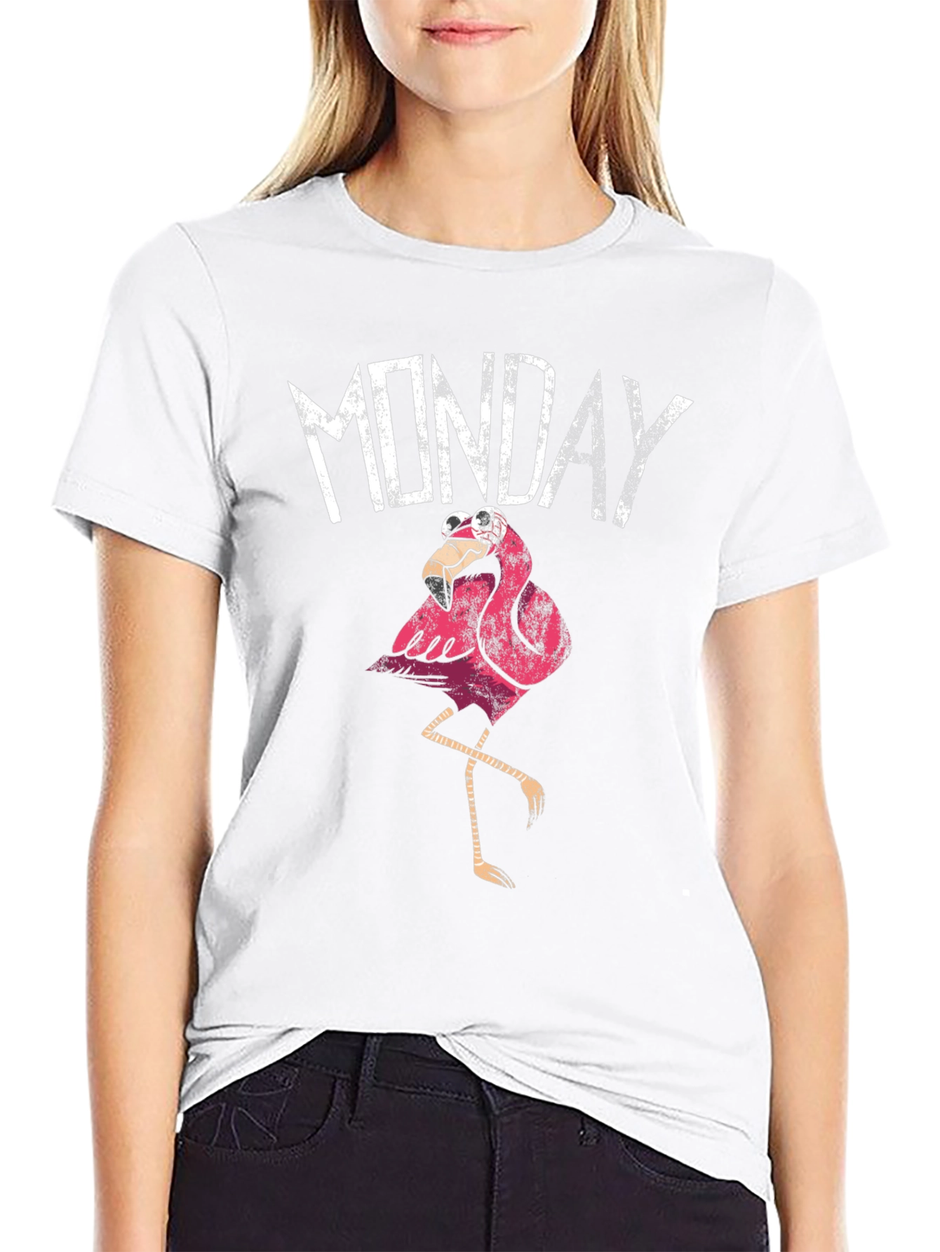 Funny Monday Flamingo Graphic T-Shirt - Black