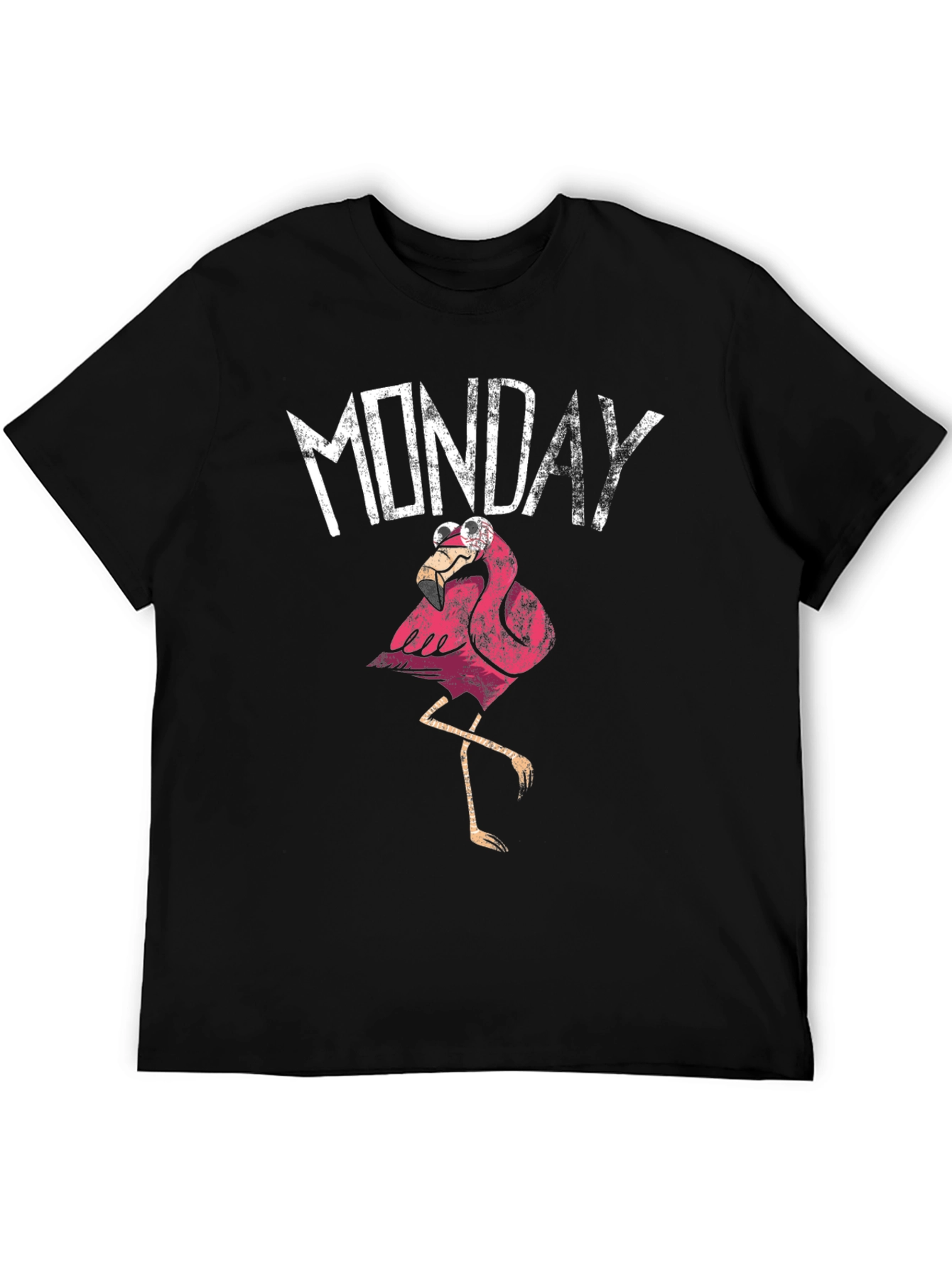 Funny Monday Flamingo Graphic T-Shirt - Black