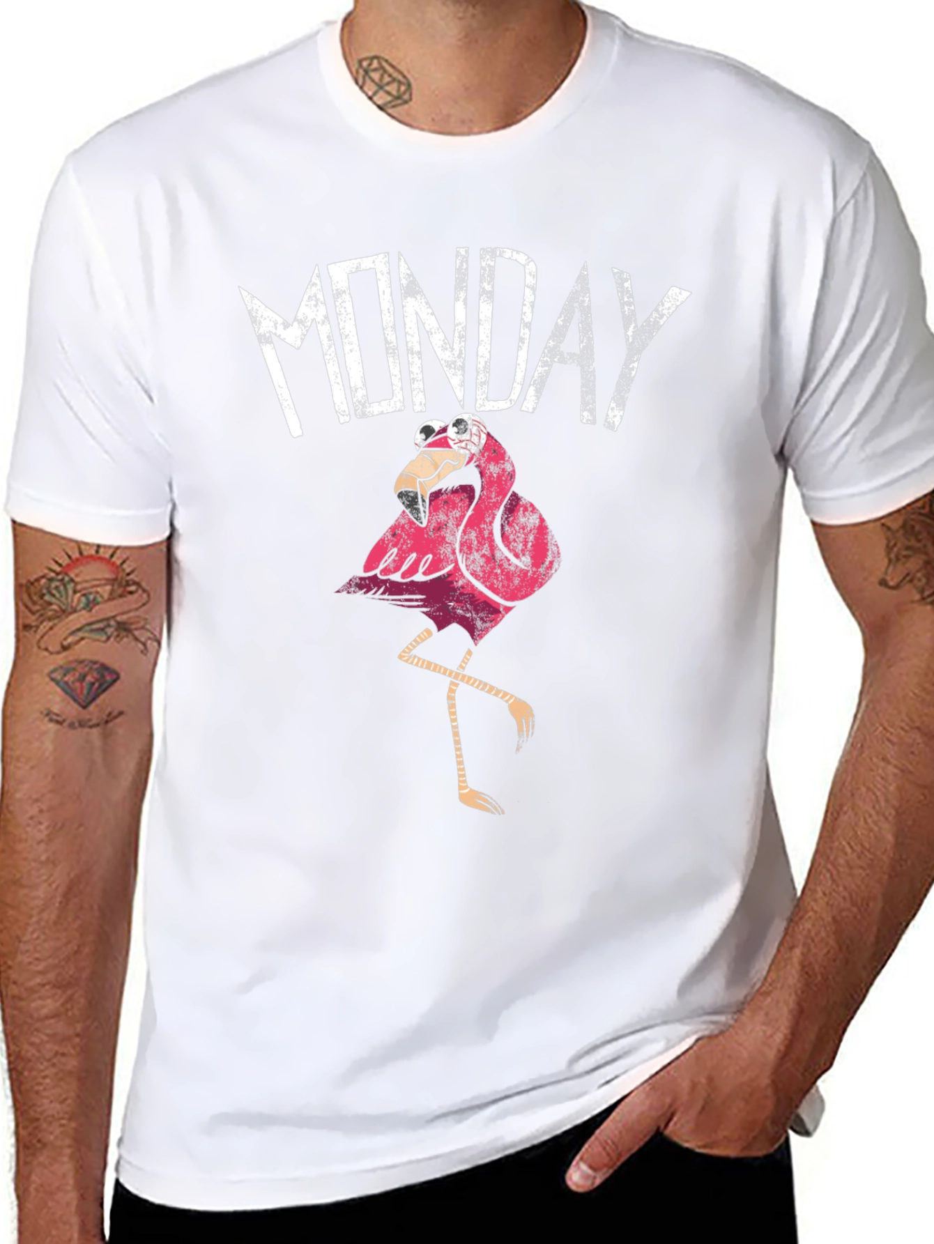 Funny Monday Flamingo Graphic T-Shirt - Black