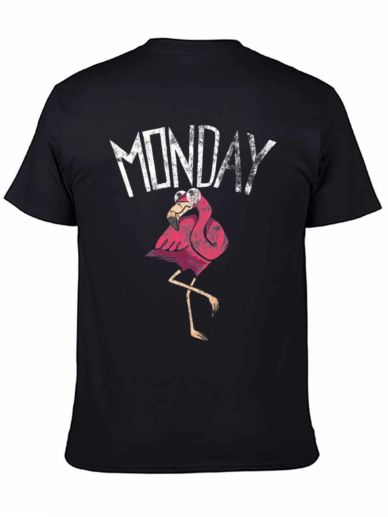 Funny Monday Flamingo Graphic T-Shirt - Black