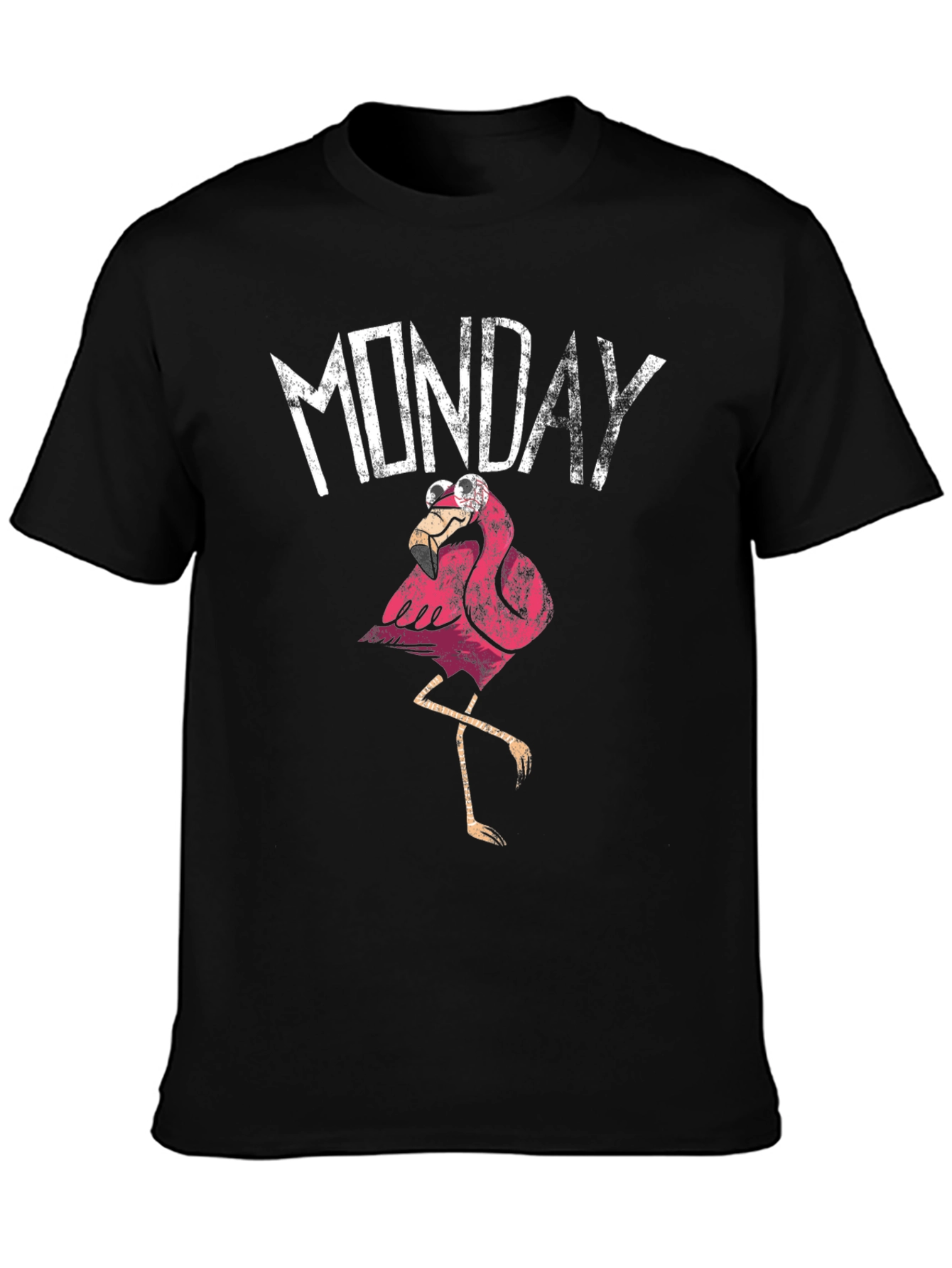 Funny Monday Flamingo Graphic T-Shirt - Black