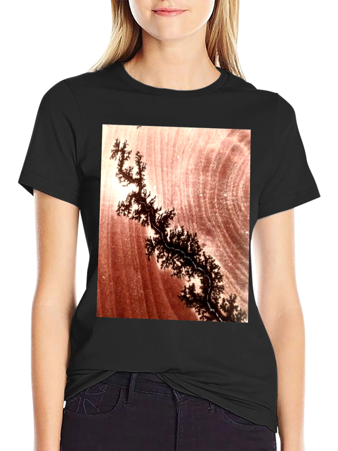 Unique Dendrite Pattern Black T-Shirt