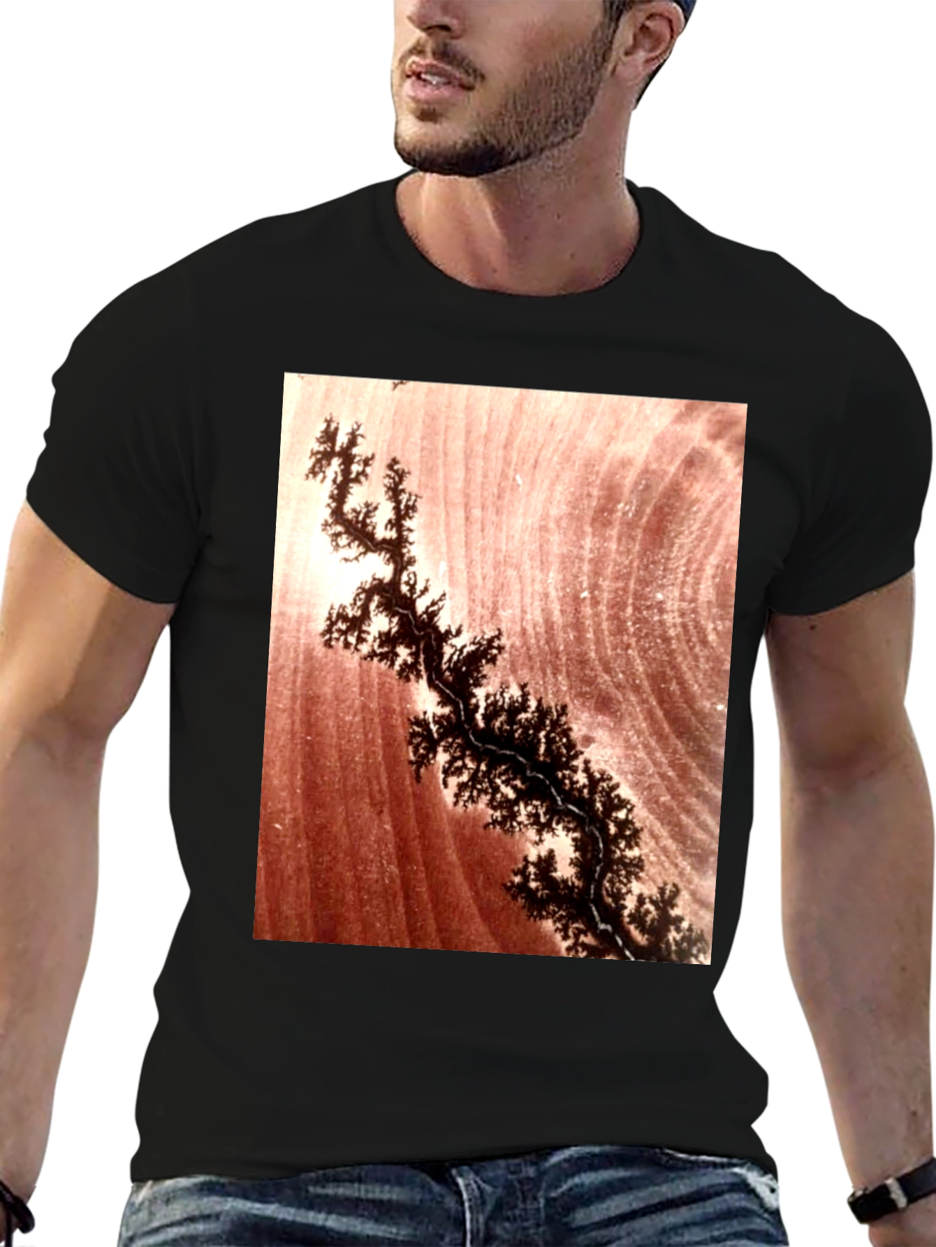 Unique Dendrite Pattern Black T-Shirt