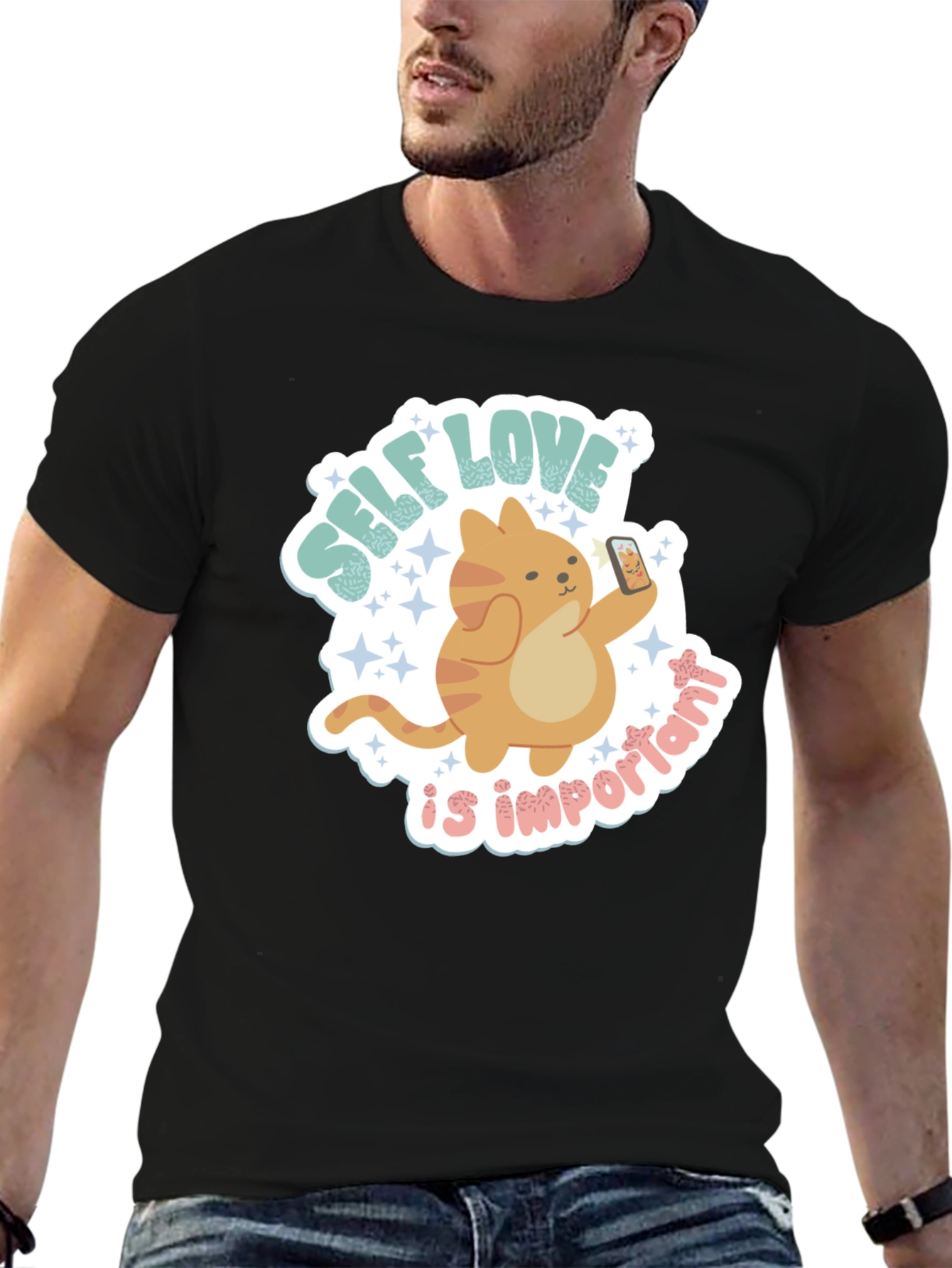 Self Love Cat Graphic Tee - Trendy Casual Shirt