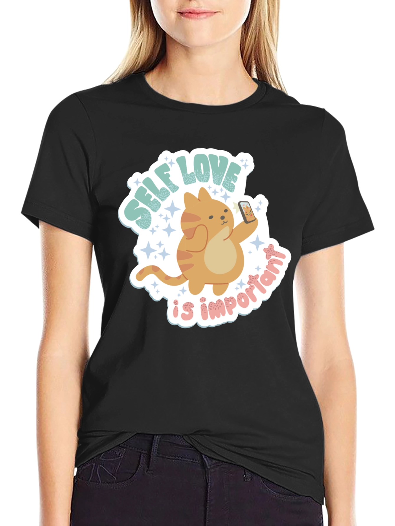 Self Love Cat Graphic Tee - Trendy Casual Shirt