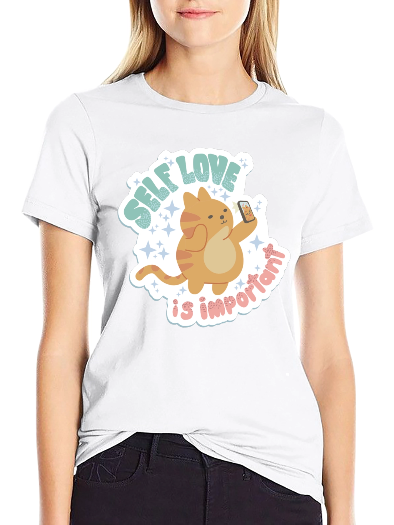 Self Love Cat Graphic Tee - Trendy Casual Shirt