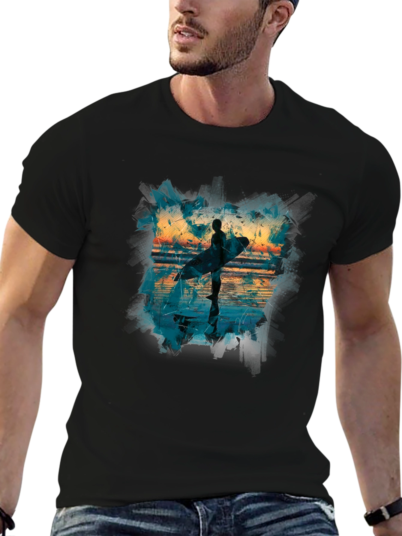 Surfer Silhouette Graphic Tee - Mens Black T-Shirt
