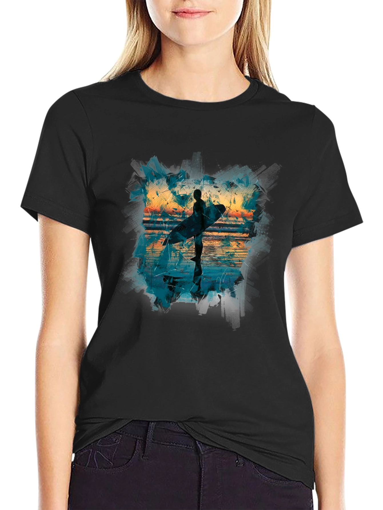 Surfer Silhouette Graphic Tee - Mens Black T-Shirt