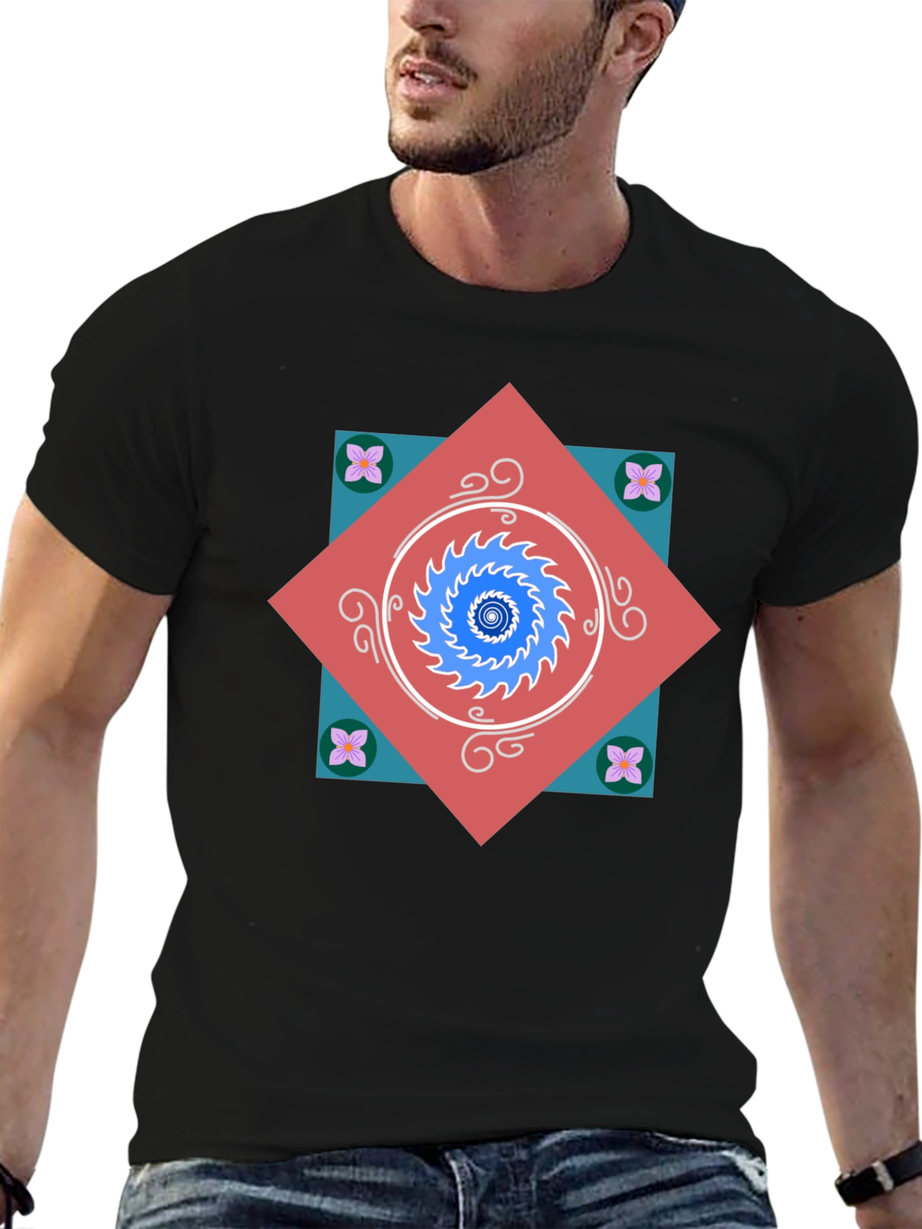 Geometric Mandala Graphic Tee - Modern Artistic Design