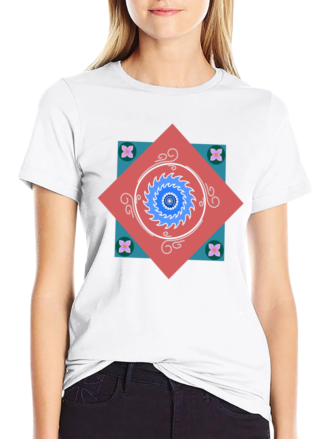 Geometric Mandala Graphic Tee - Modern Artistic Design