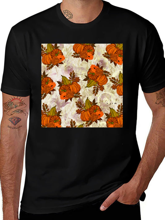Pumpkin Floral Print Tee - Seasonal Style