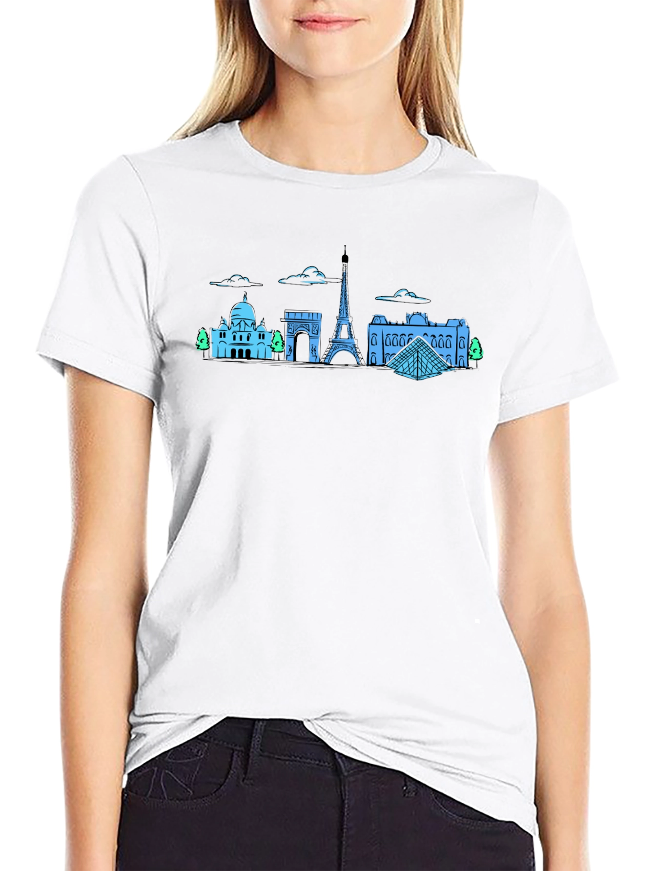 Paris Skyline Graphic Tee - Black Cotton T-Shirt