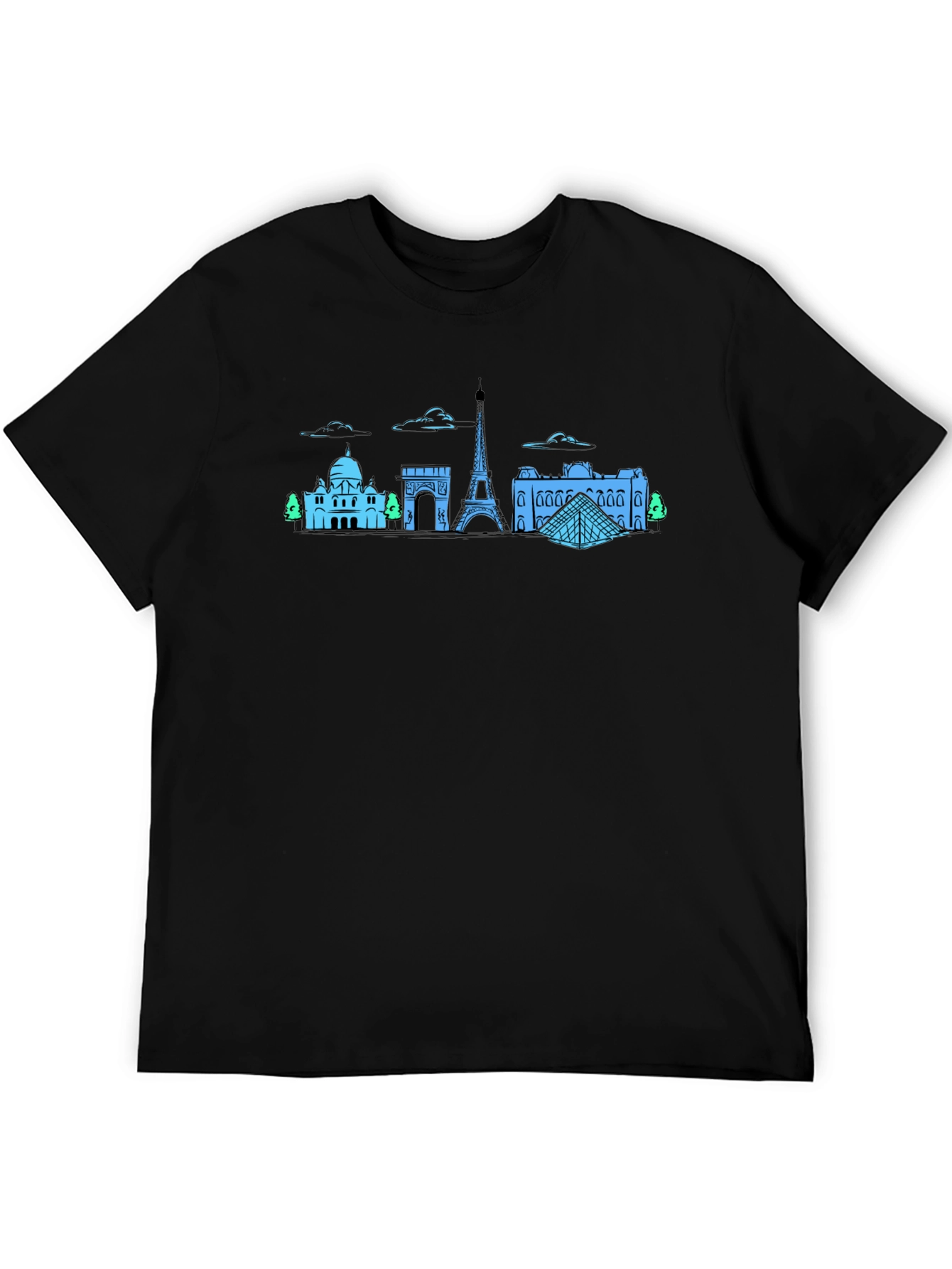 Paris Skyline Graphic Tee - Black Cotton T-Shirt