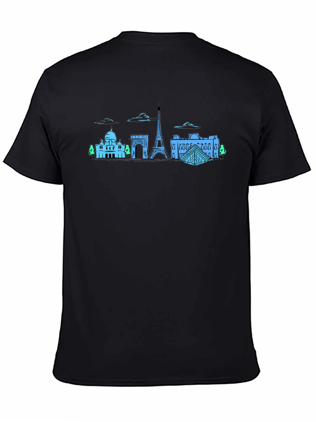 Paris Skyline Graphic Tee - Black Cotton T-Shirt