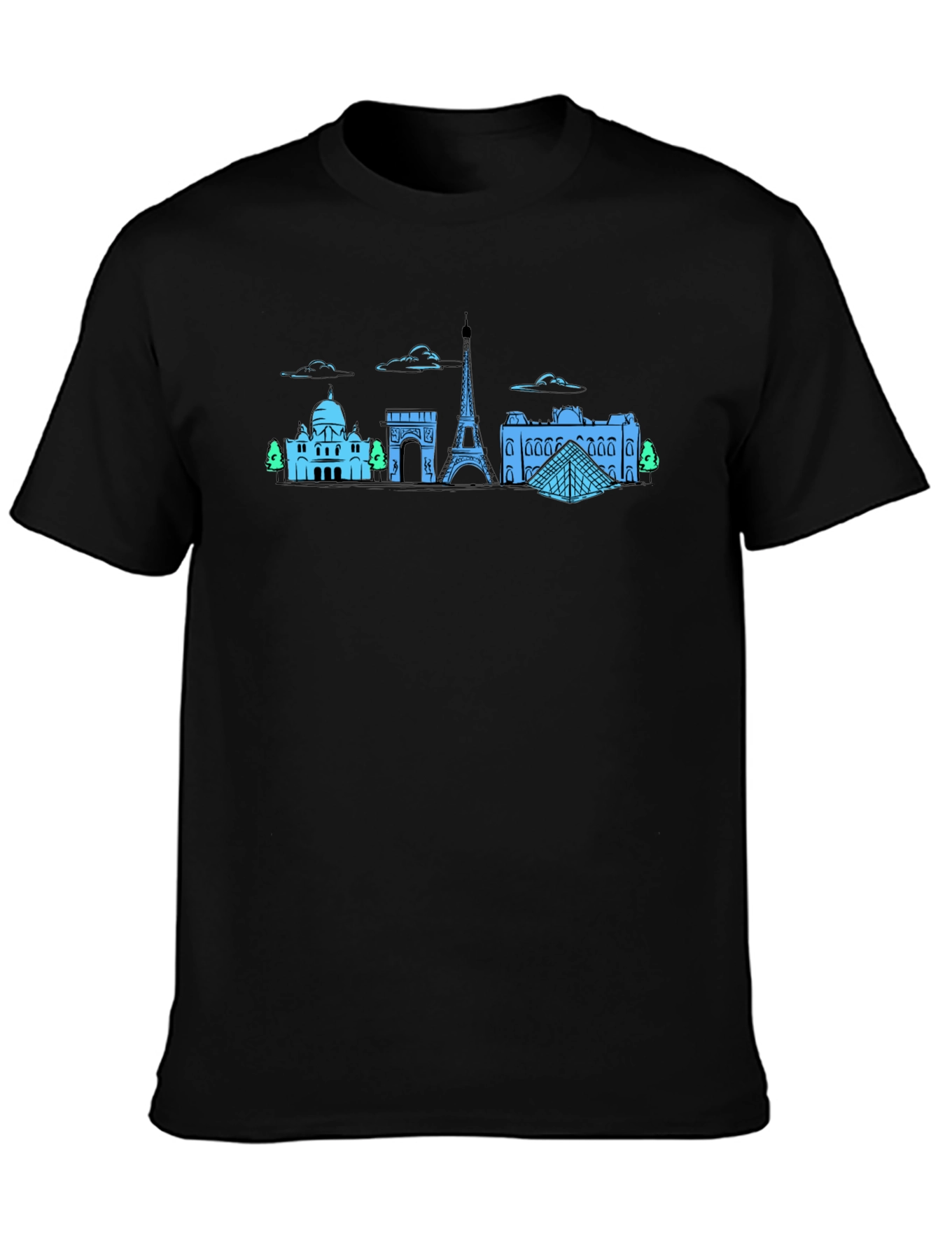 Paris Skyline Graphic Tee - Black Cotton T-Shirt