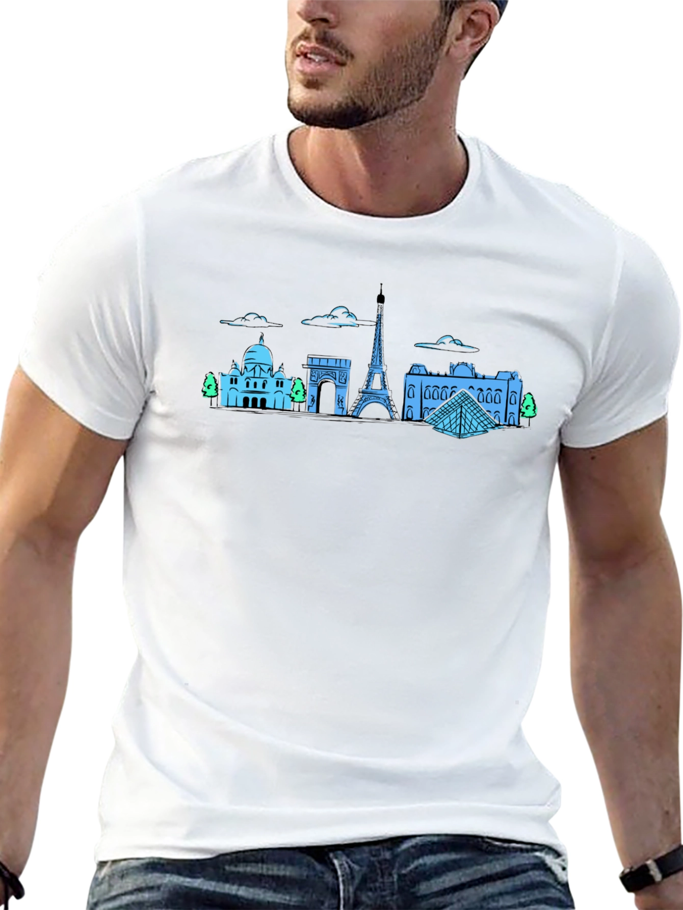 Paris Skyline Graphic Tee - Black Cotton T-Shirt