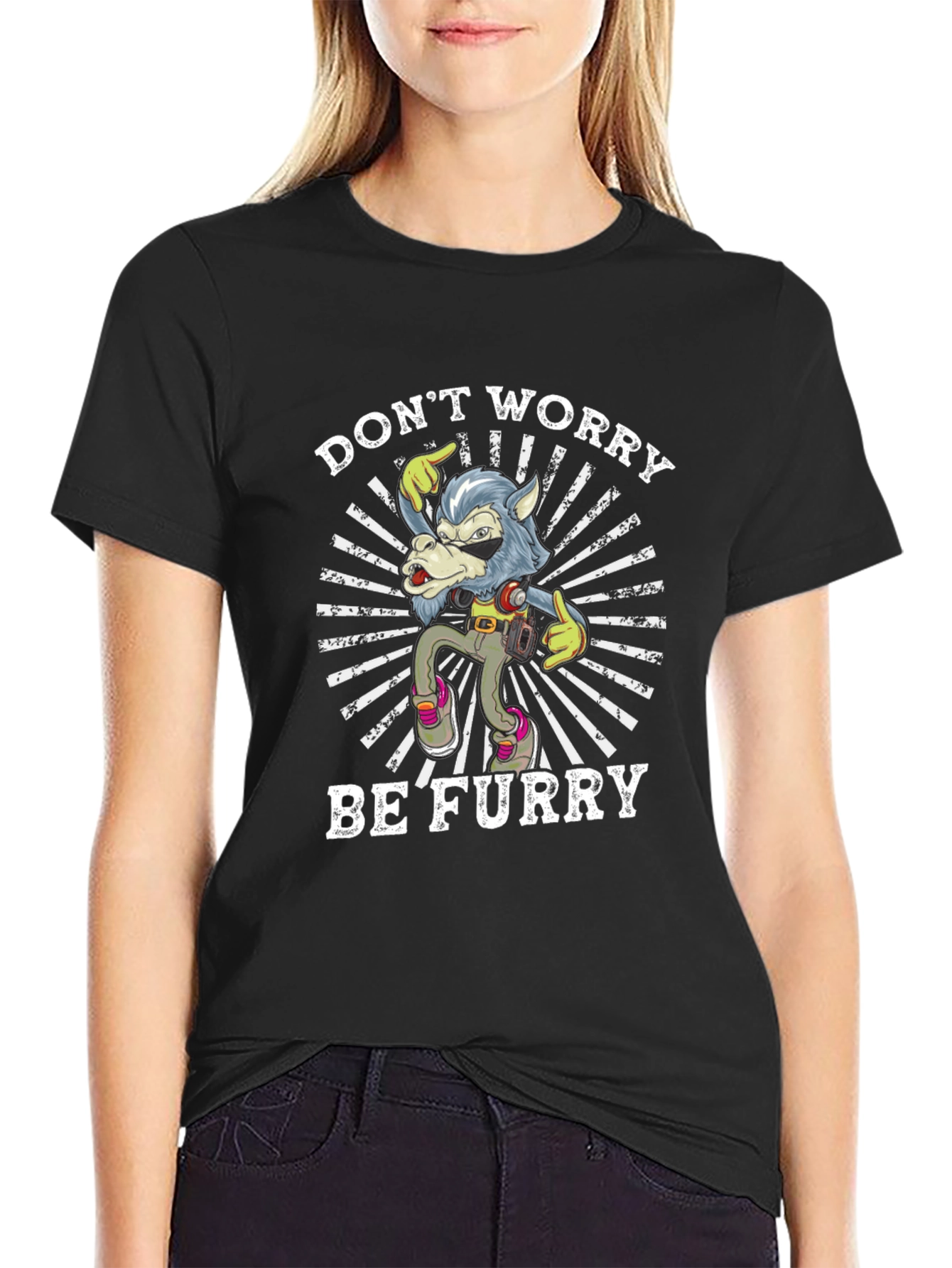 Dont Worry Be Furry T-Shirt Wolf Design