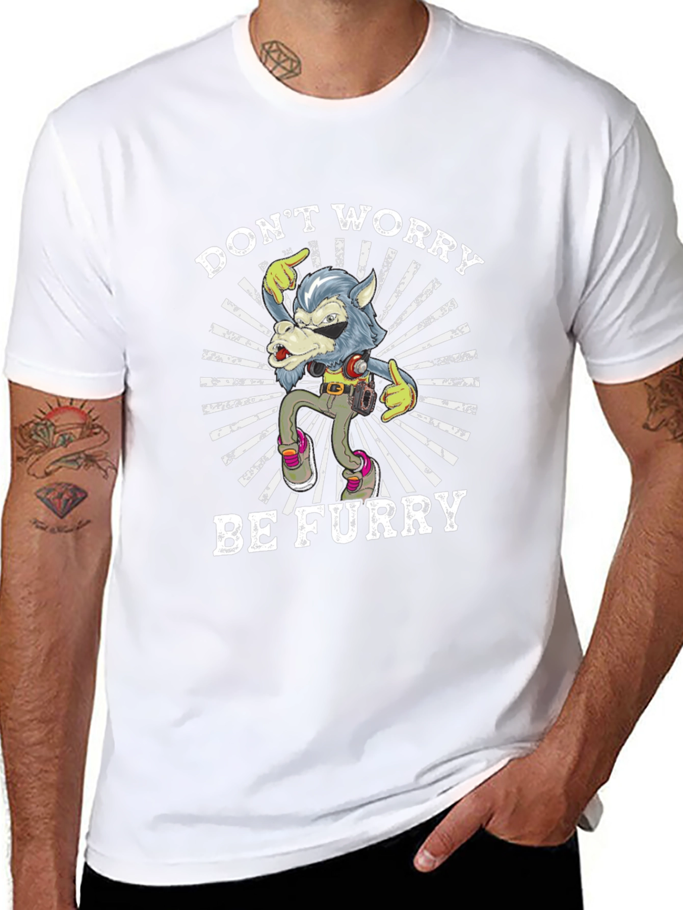 Dont Worry Be Furry T-Shirt Wolf Design