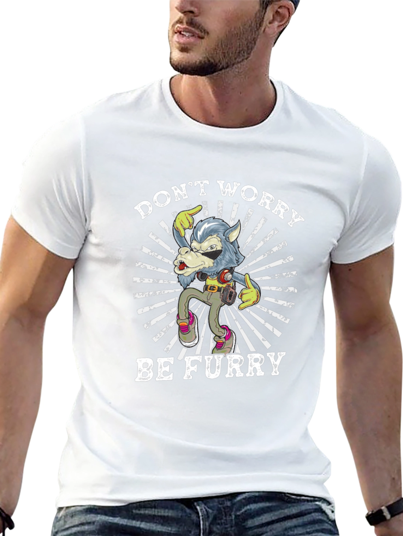 Dont Worry Be Furry T-Shirt Wolf Design