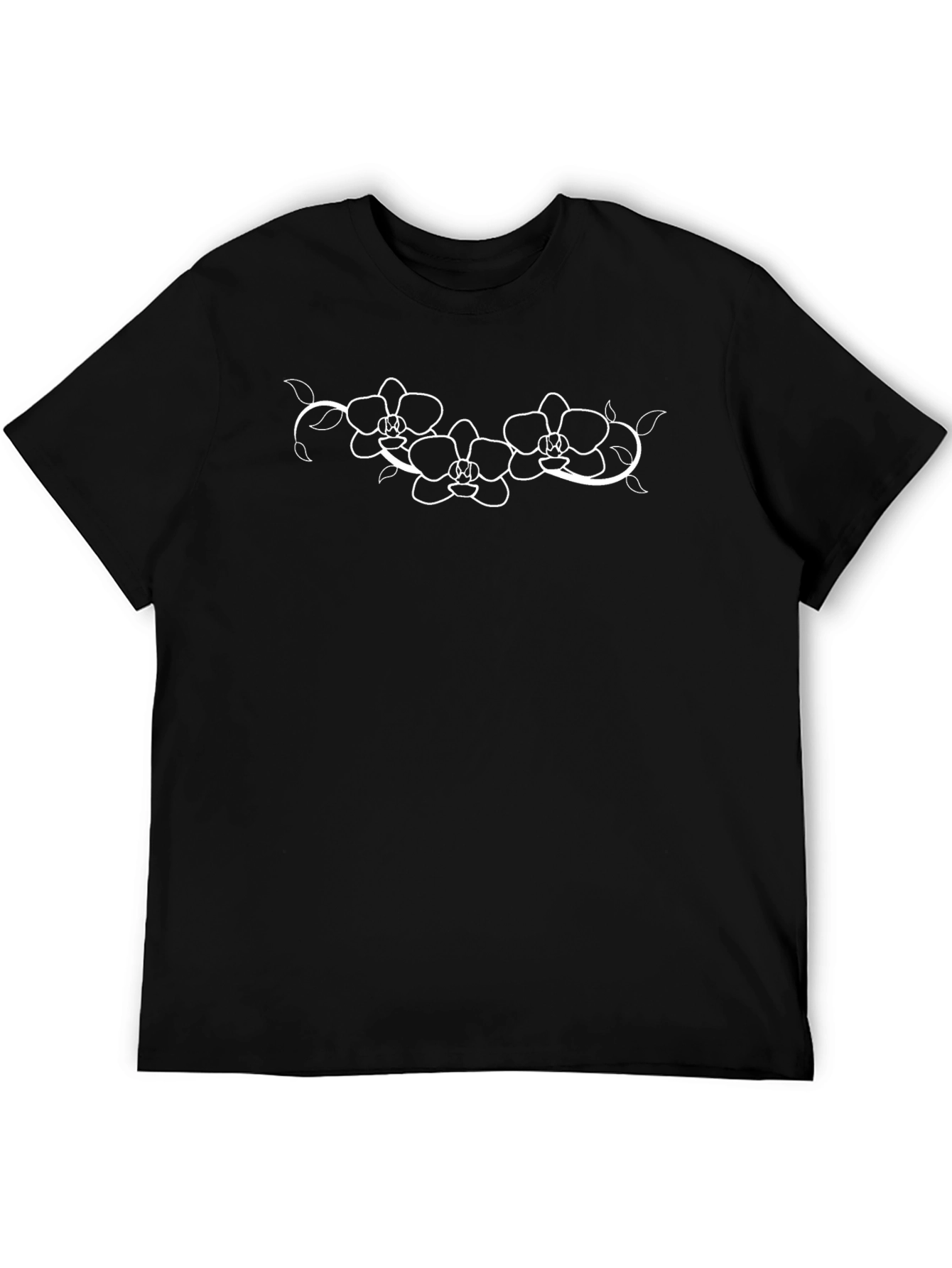 Black T-Shirt with Floral Orchid Graphic Design