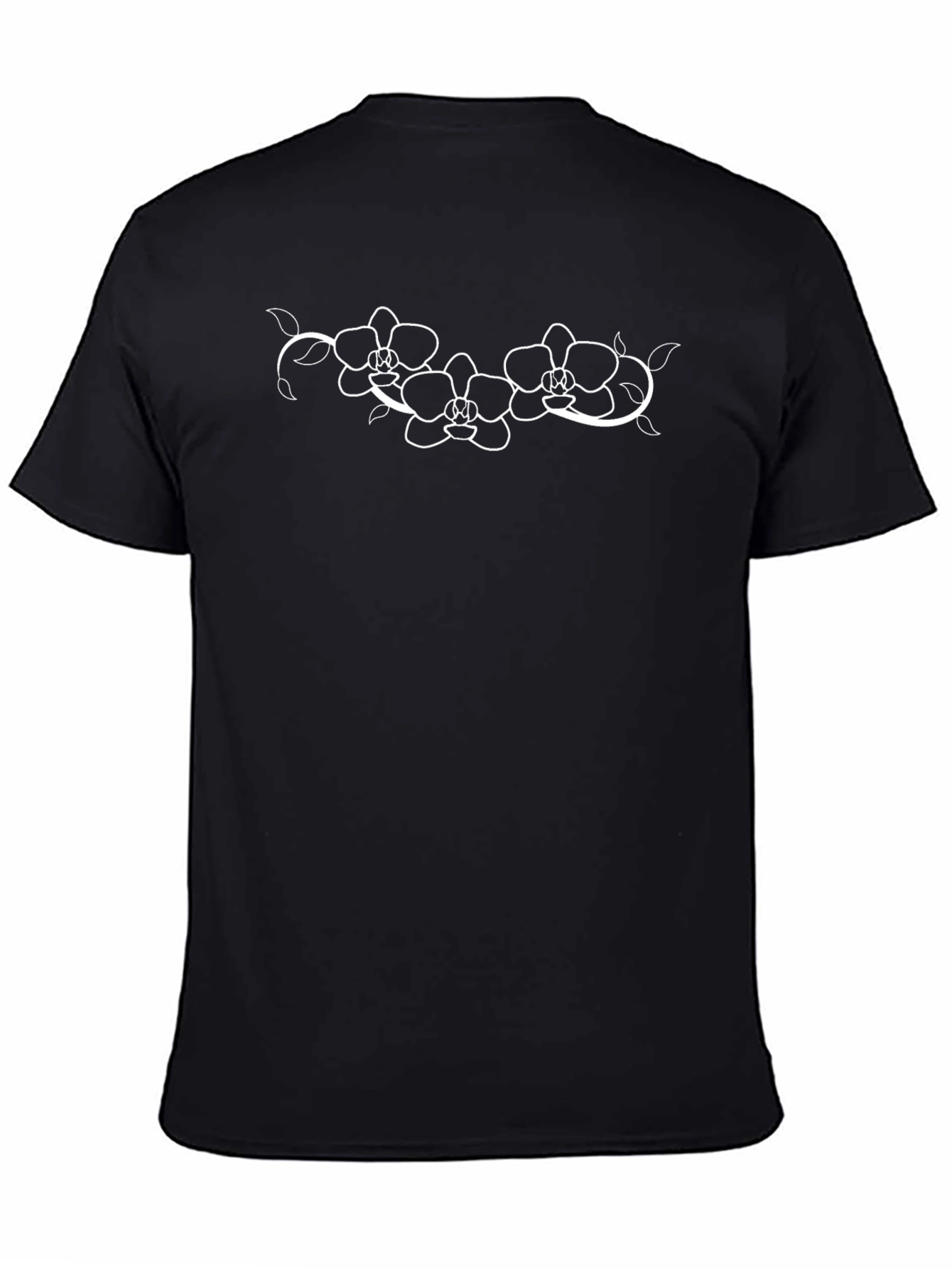 Black T-Shirt with Floral Orchid Graphic Design