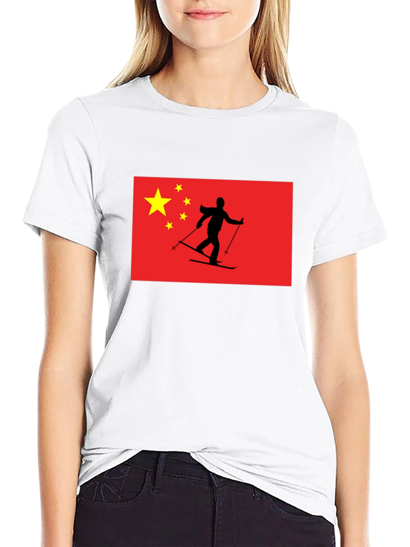 China Flag Skiing T-Shirt
