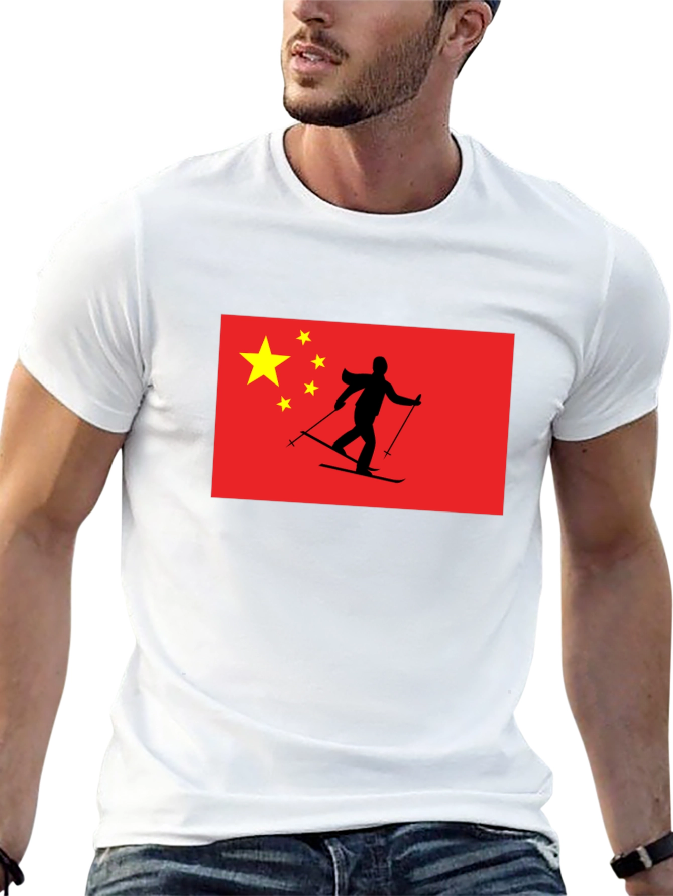 China Flag Skiing T-Shirt