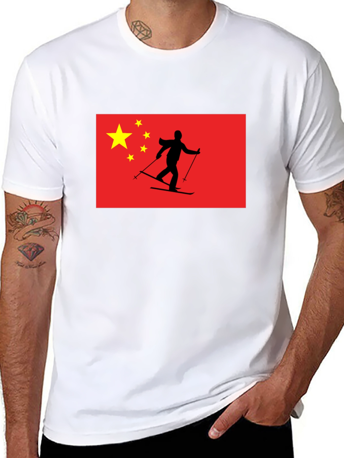 China Flag Skiing T-Shirt