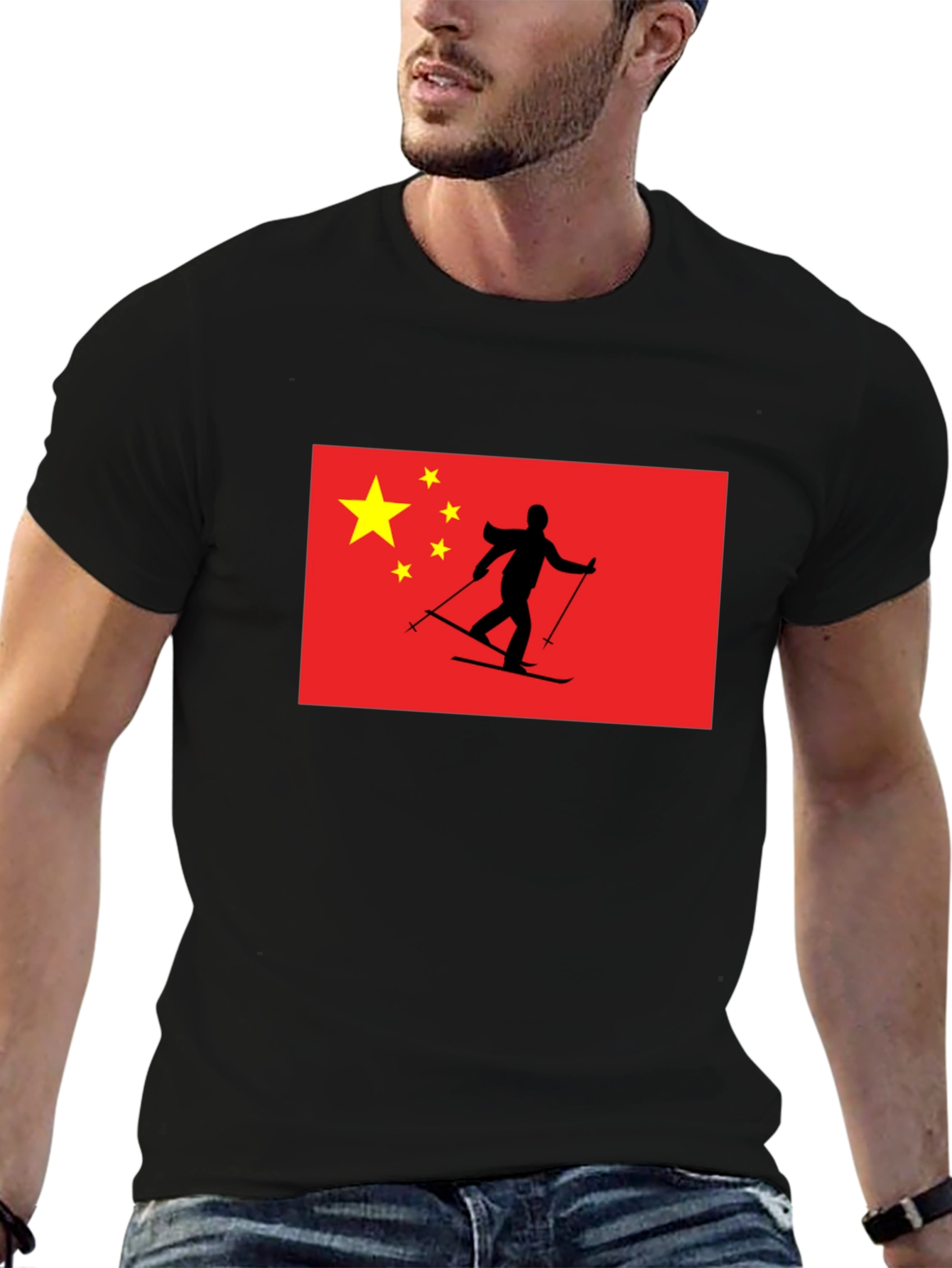 China Flag Skiing T-Shirt
