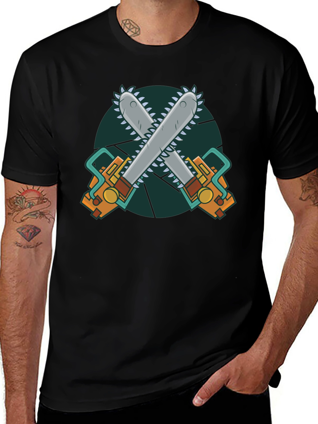 Chainsaw Graphic Print Black T-Shirt