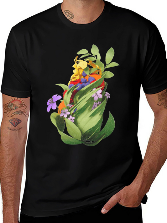 Floral Fantasy Black Tee - Nature Inspired Graphic Print