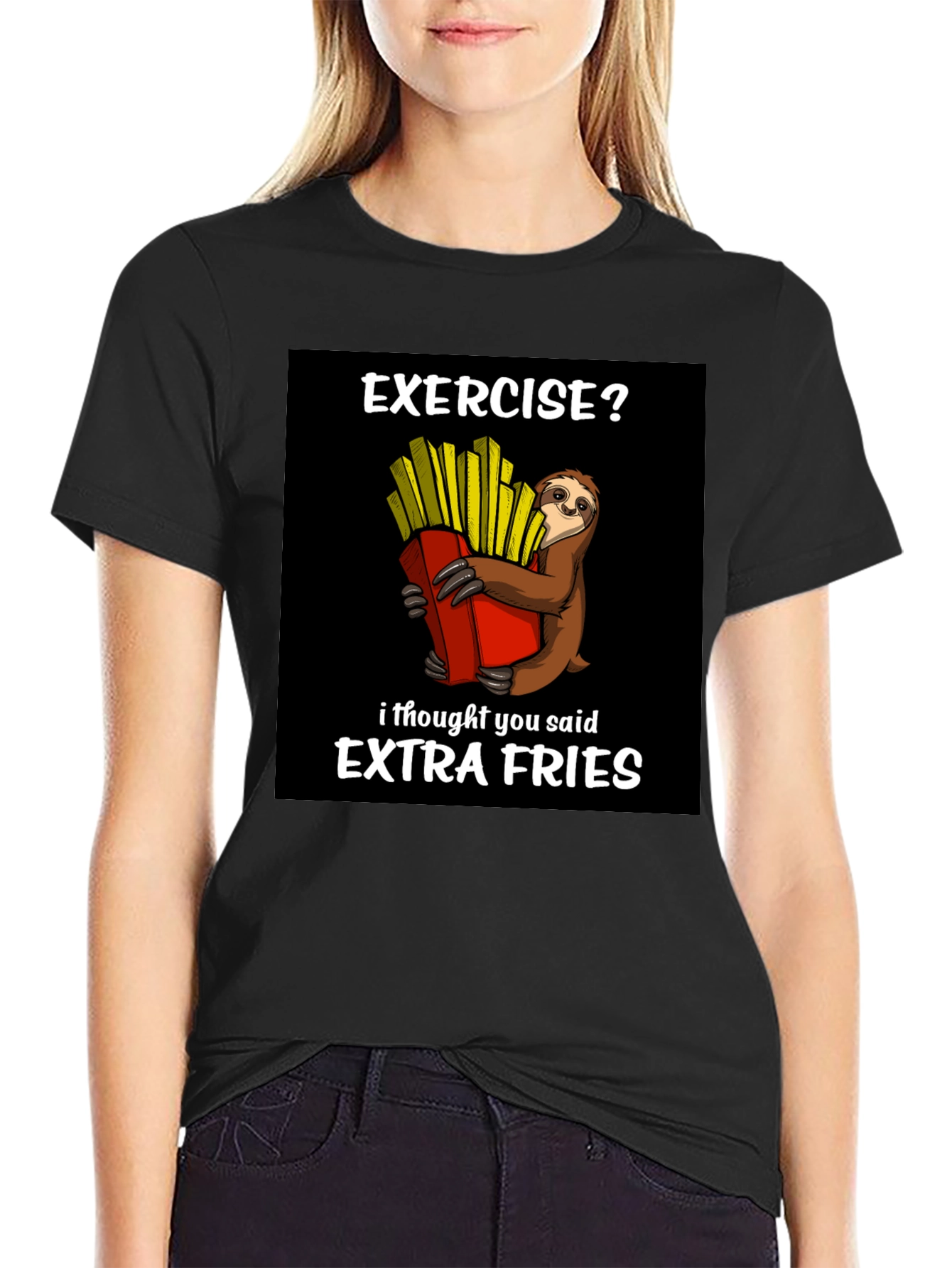 Exercise? Extra Fries Sloth Graphic Tee