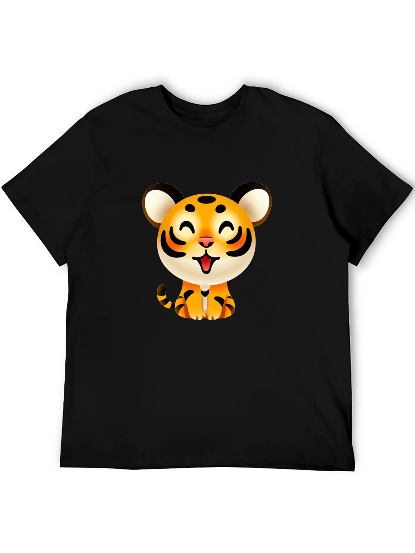 Cute Cartoon Tiger Graphic Tee - Black