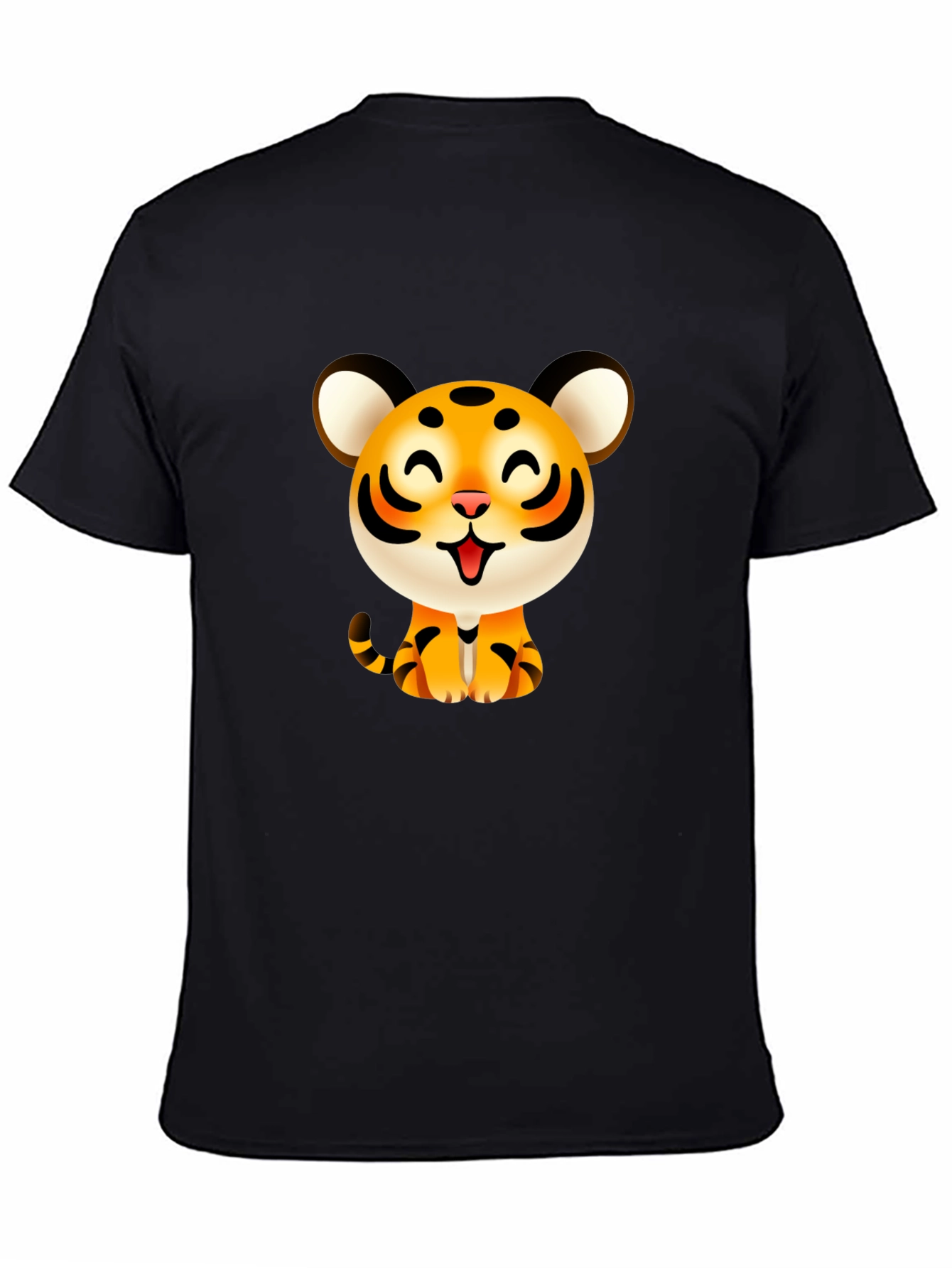 Cute Cartoon Tiger Graphic Tee - Black