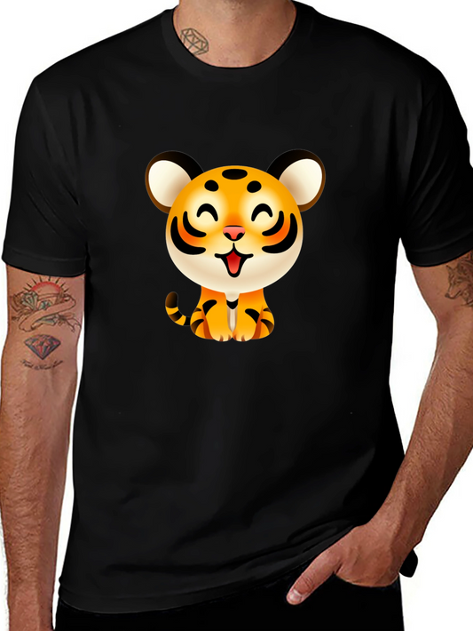 Cute Cartoon Tiger Graphic Tee - Black