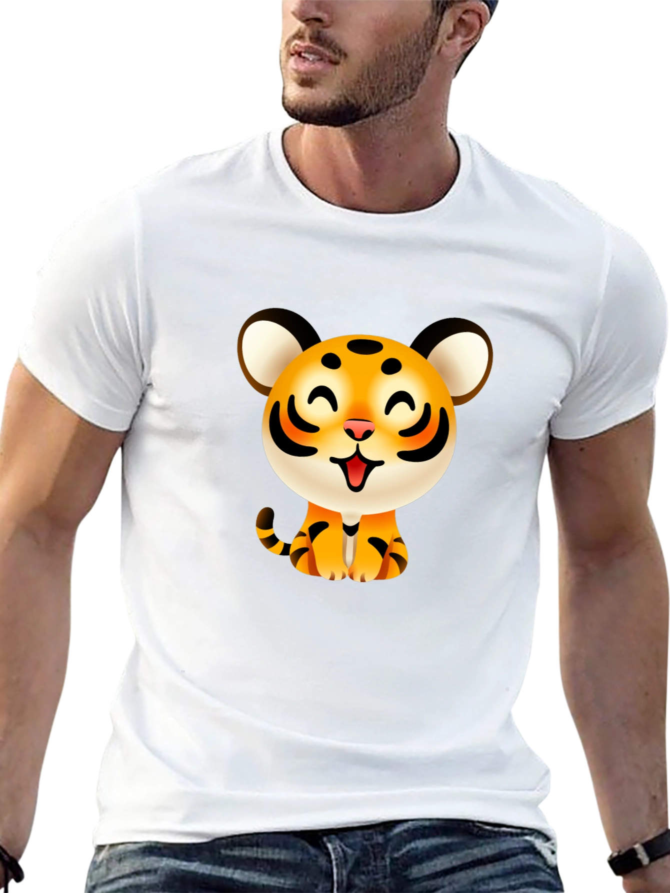 Cute Cartoon Tiger Graphic Tee - Black