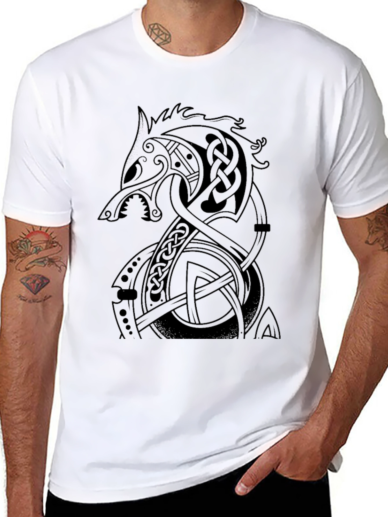 Mens Black Viking Fenrir Wolf T-Shirt