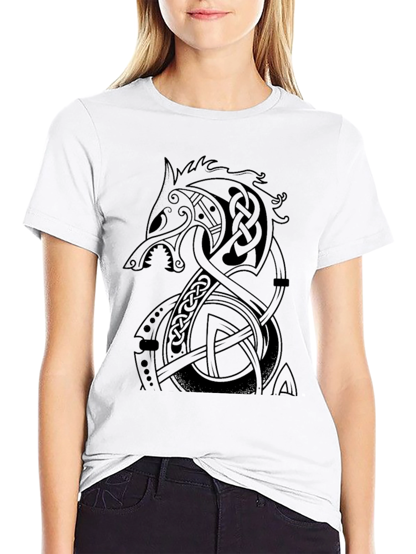 Mens Black Viking Fenrir Wolf T-Shirt