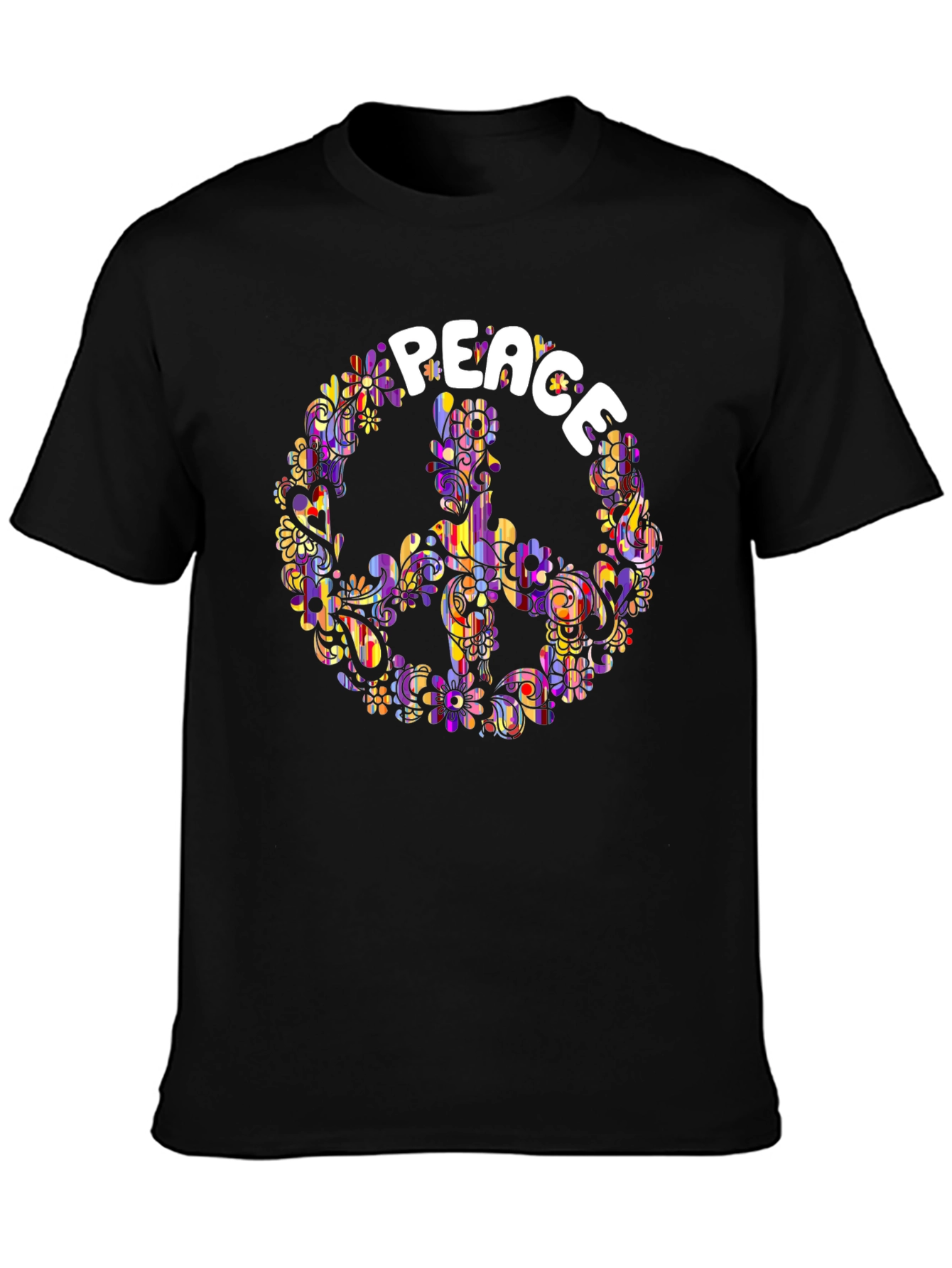 Peace Sign T-Shirt - Retro Floral Hippie Design