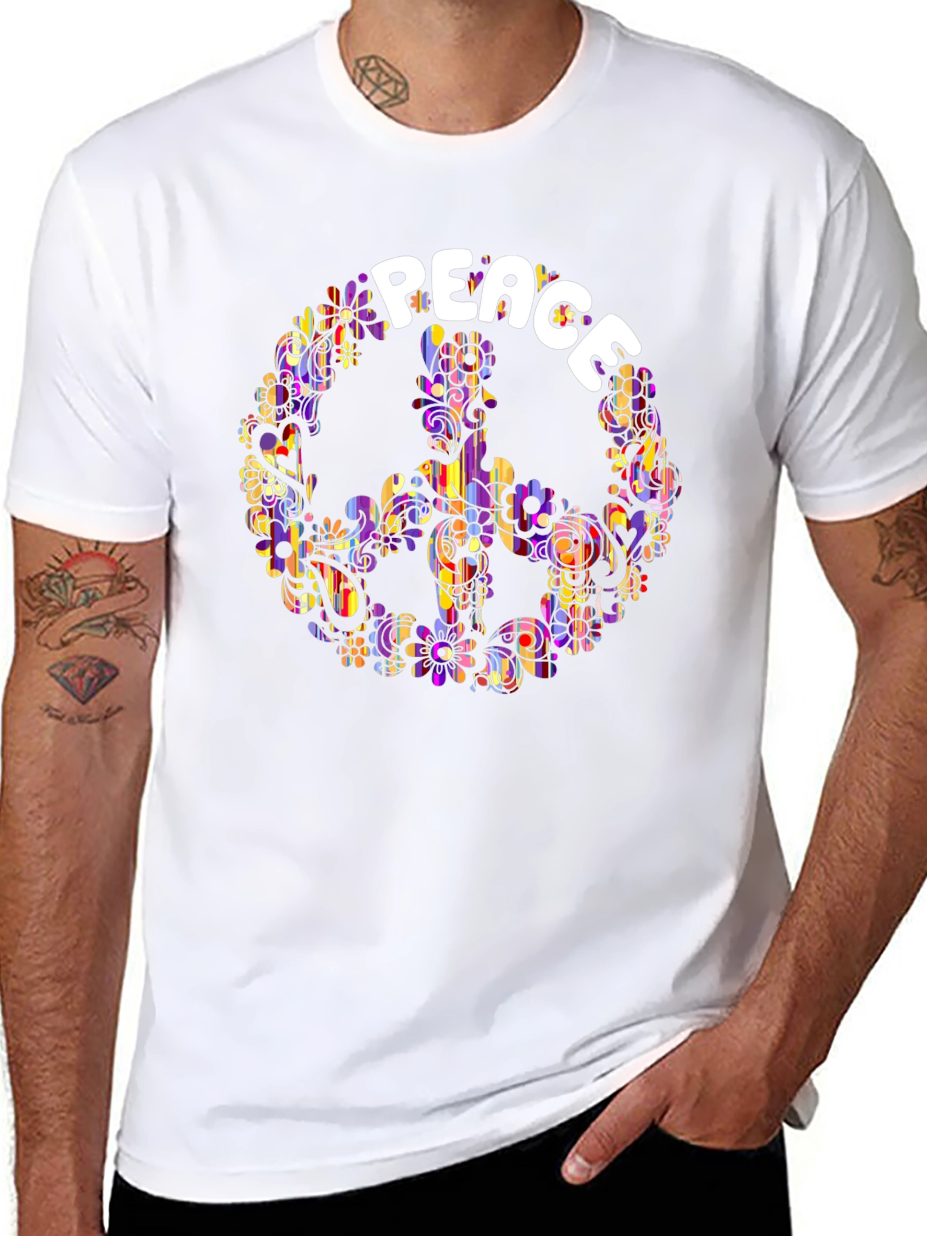 Peace Sign T-Shirt - Retro Floral Hippie Design