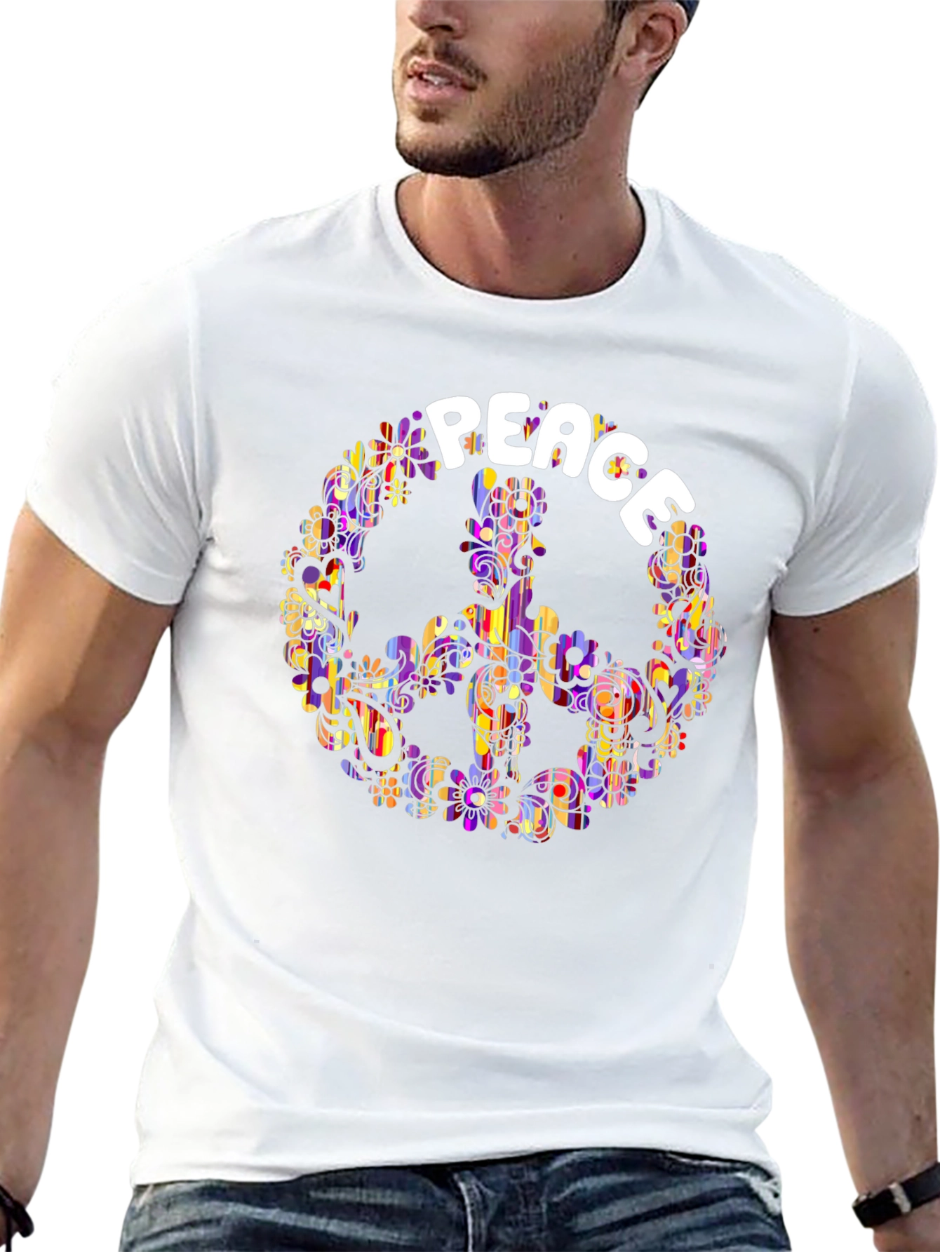 Peace Sign T-Shirt - Retro Floral Hippie Design