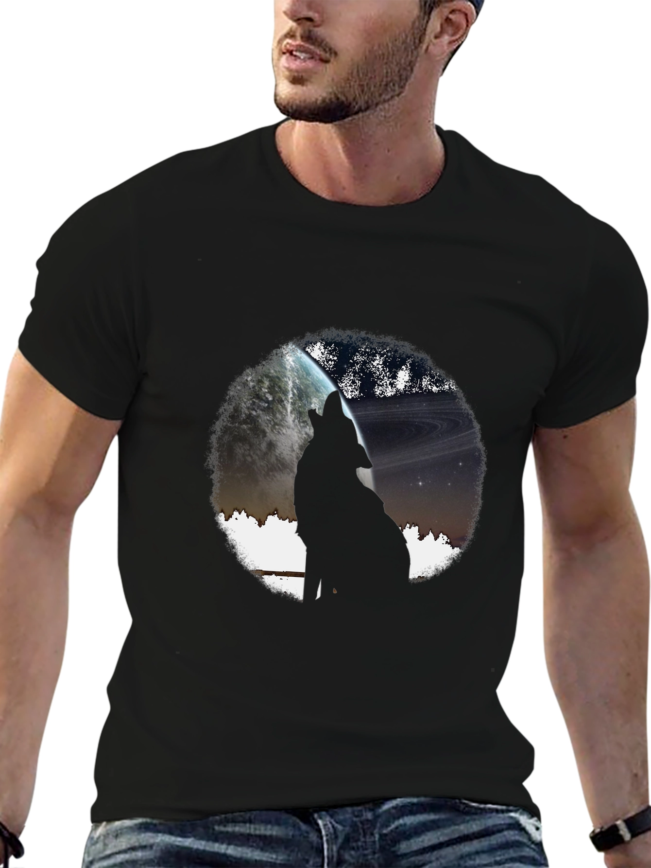 Wolf Howling at Planet Graphic T-Shirt