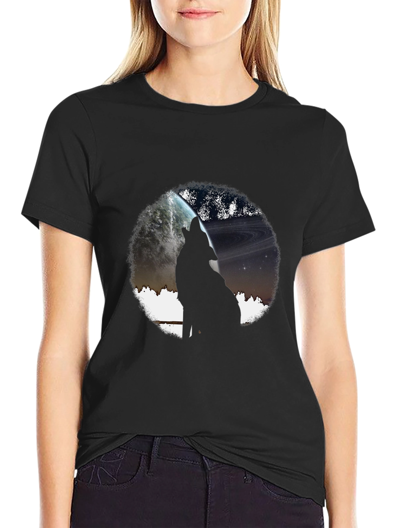 Wolf Howling at Planet Graphic T-Shirt