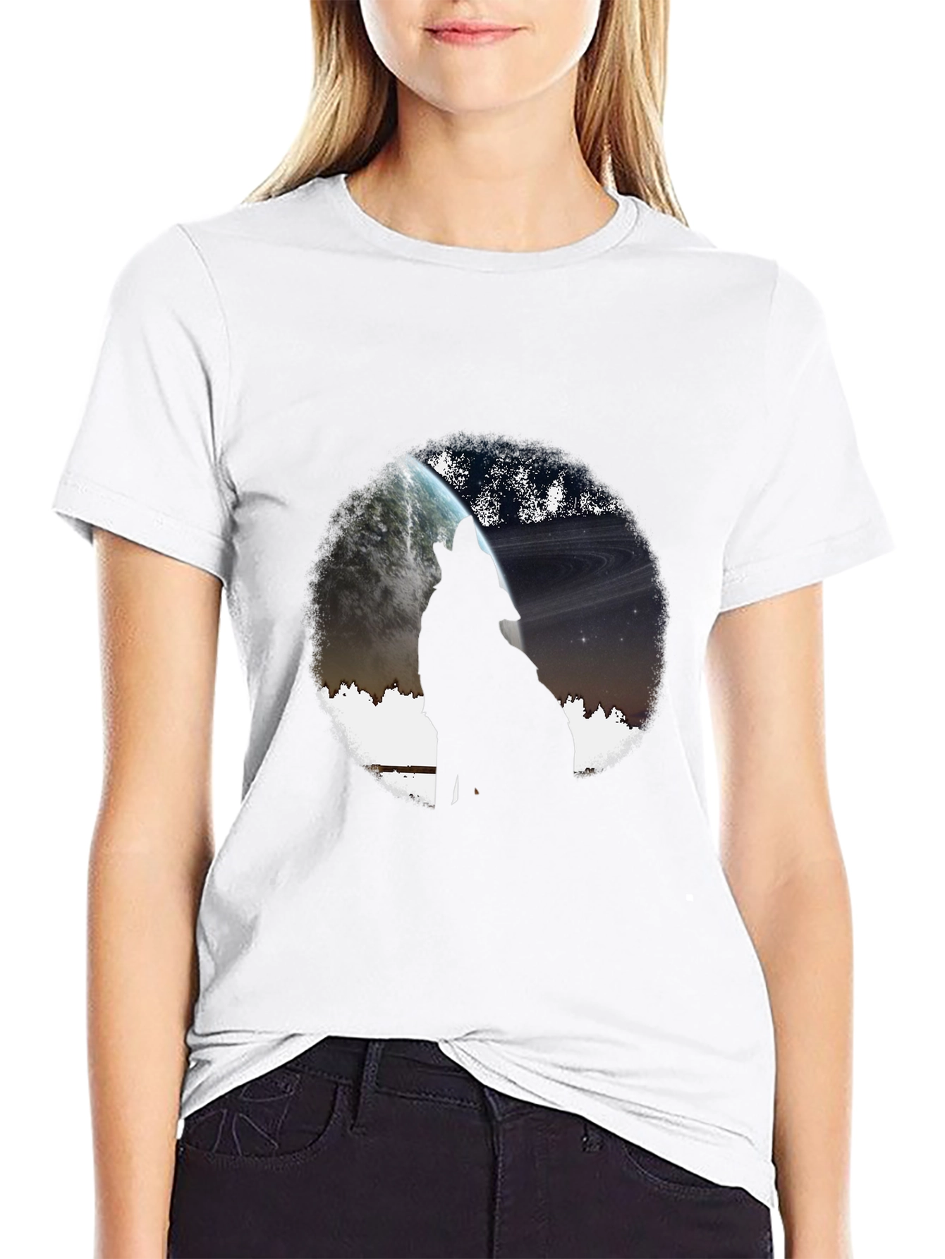 Wolf Howling at Planet Graphic T-Shirt