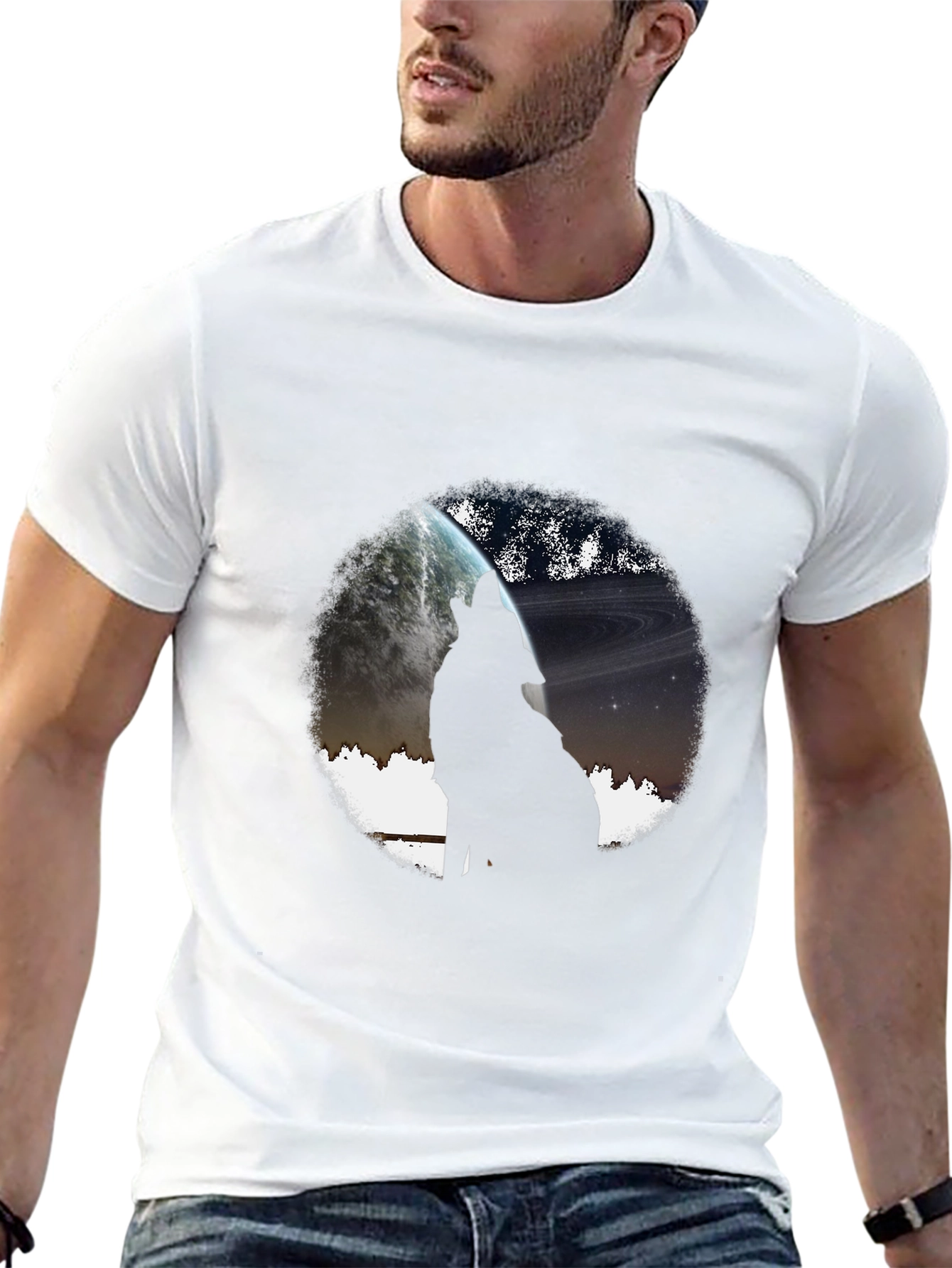 Wolf Howling at Planet Graphic T-Shirt
