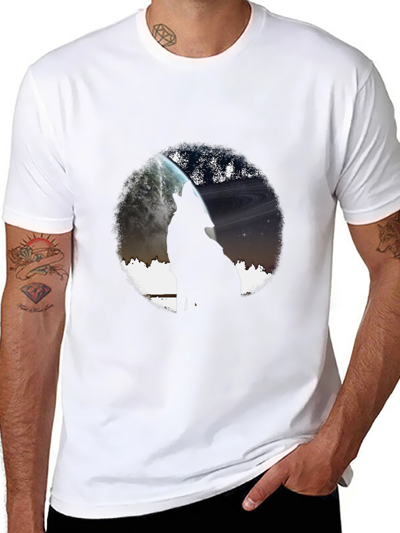 Wolf Howling at Planet Graphic T-Shirt