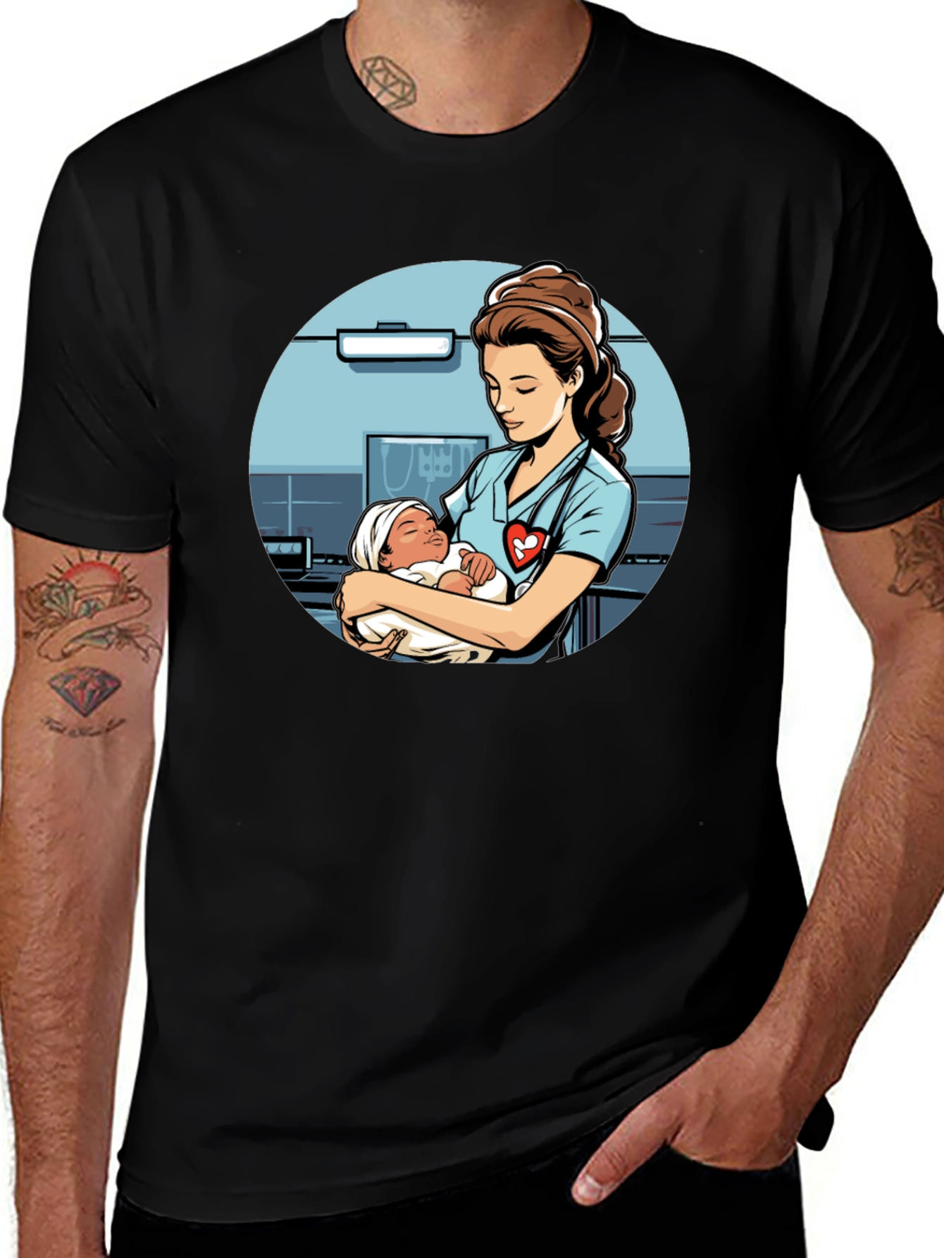 Nurse Holding Baby Graphic T-Shirt