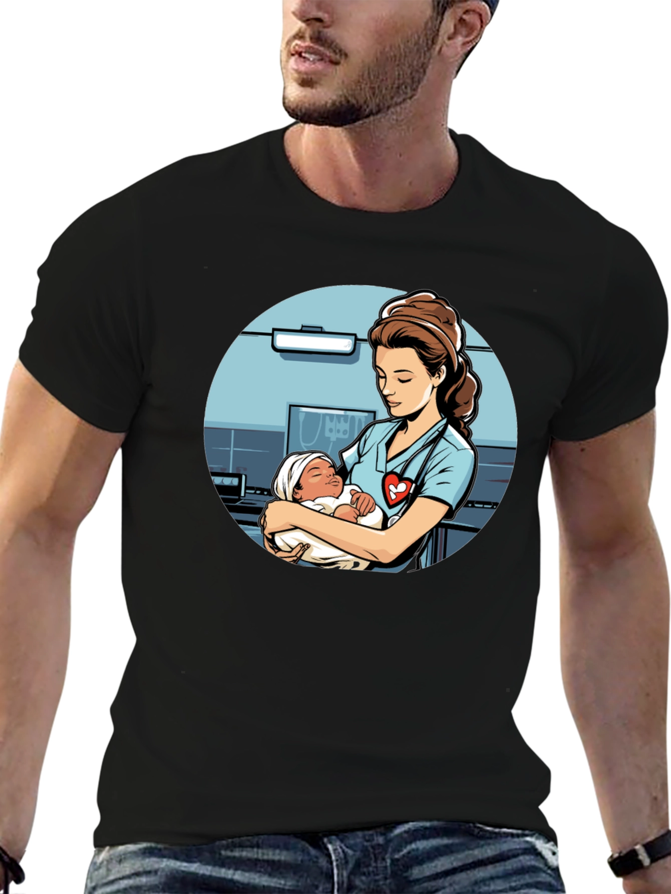 Nurse Holding Baby Graphic T-Shirt