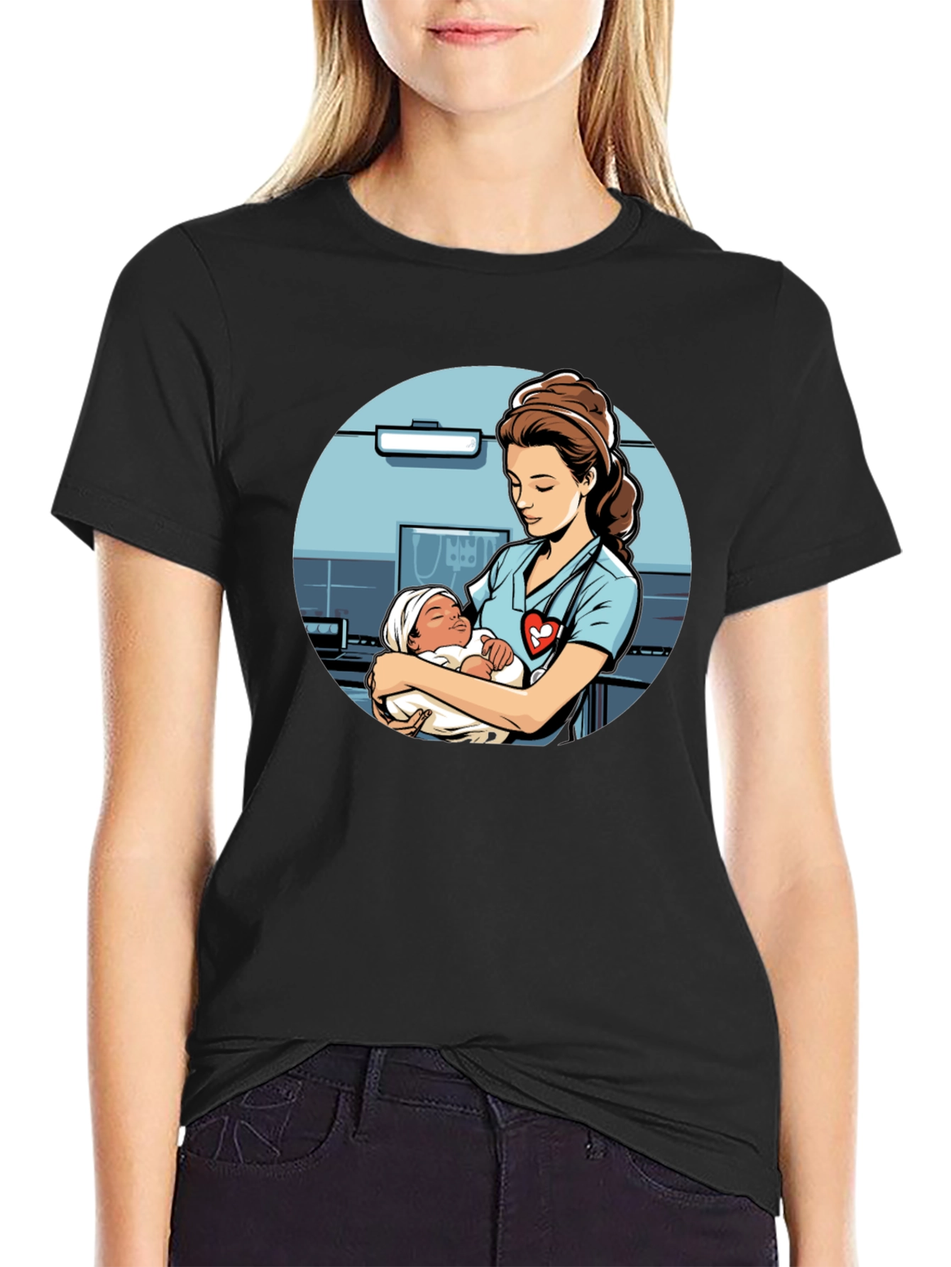 Nurse Holding Baby Graphic T-Shirt